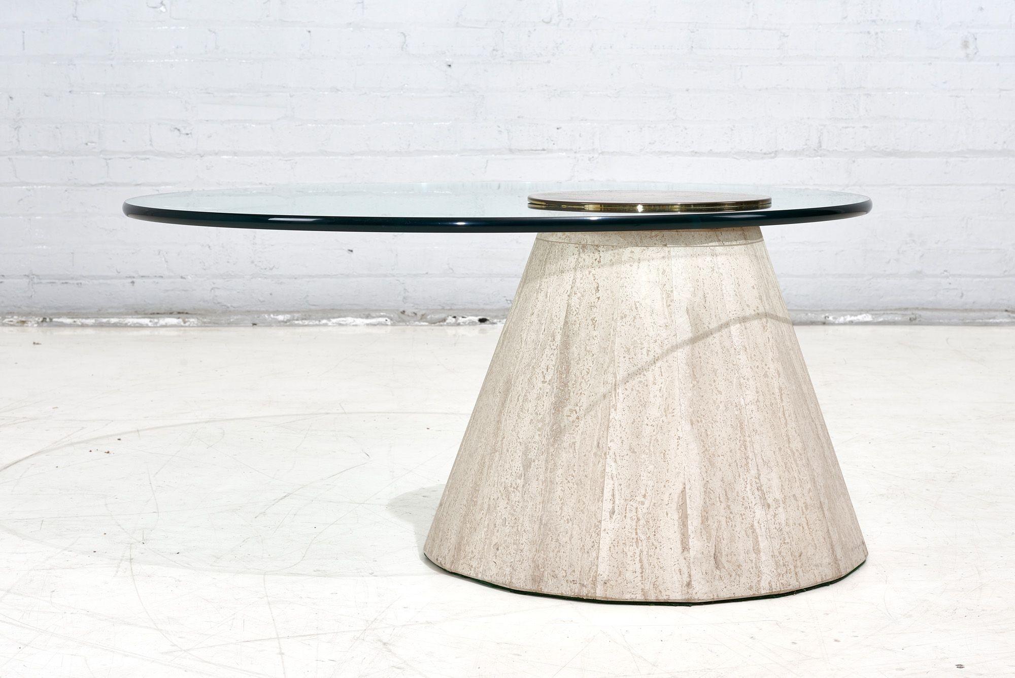 Mid-Century Modern Travertine and Brass Cantilevered Coffee Table by La Rosa, Italy 1960
