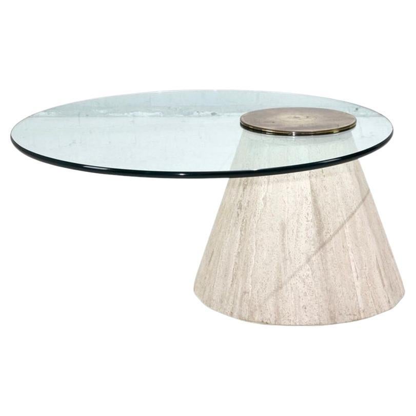 Travertine and Brass Cantilevered Coffee Table by La Rosa, Italy 1960