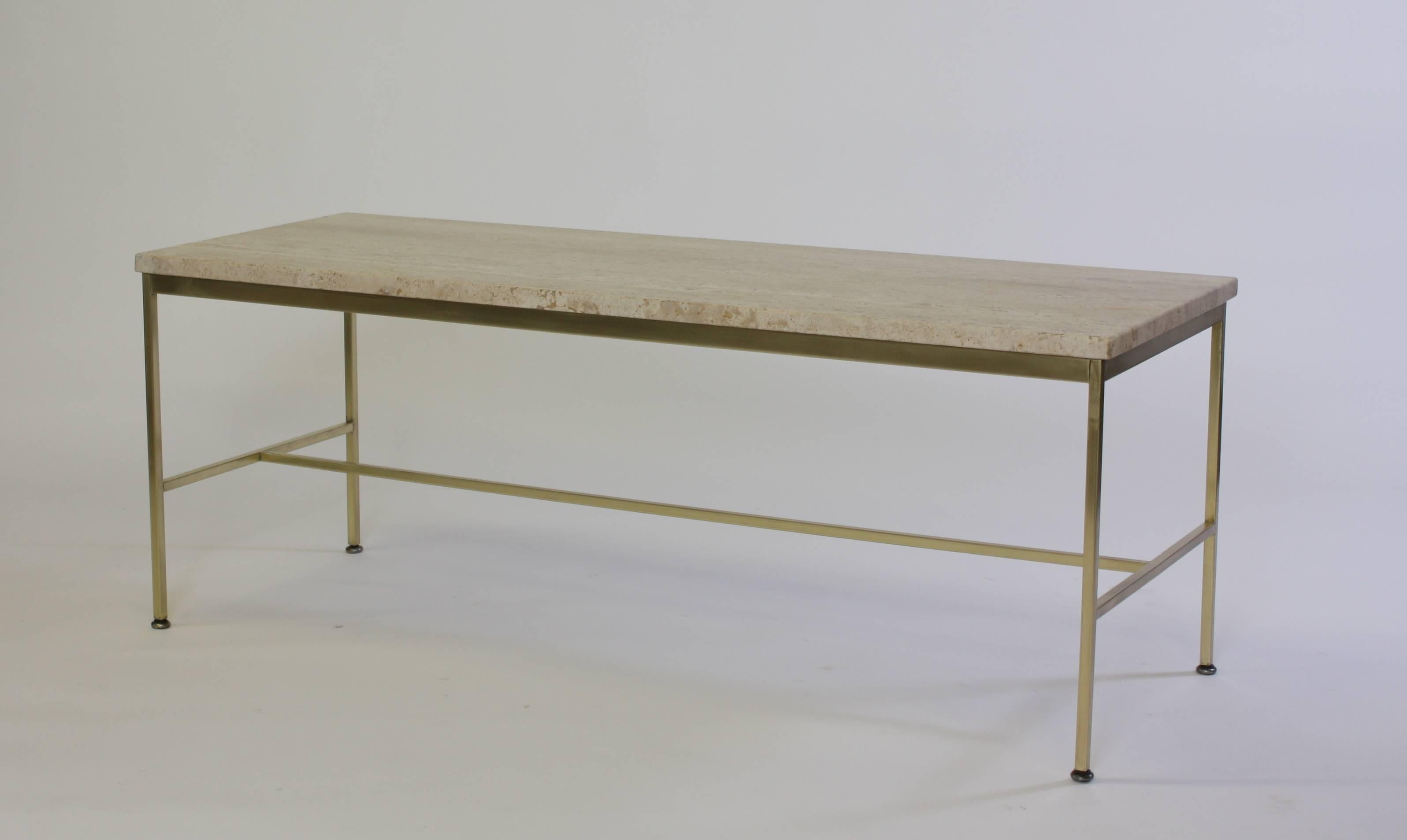 Mid-Century Modern Travertine and Brass Cocktail Table by Paul McCobb