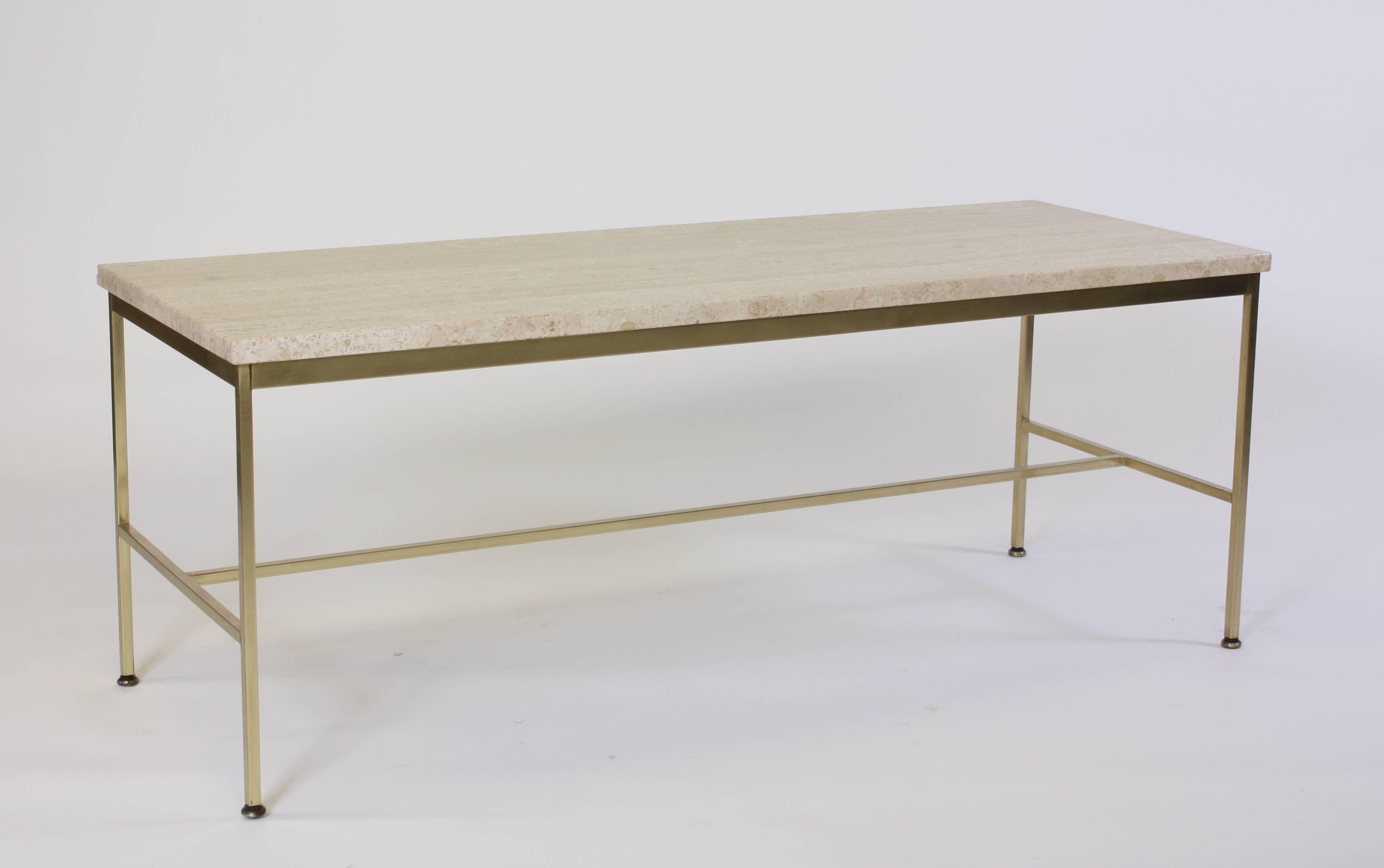 Mid-Century Modern Travertine and Brass Cocktail Table by Paul McCobb