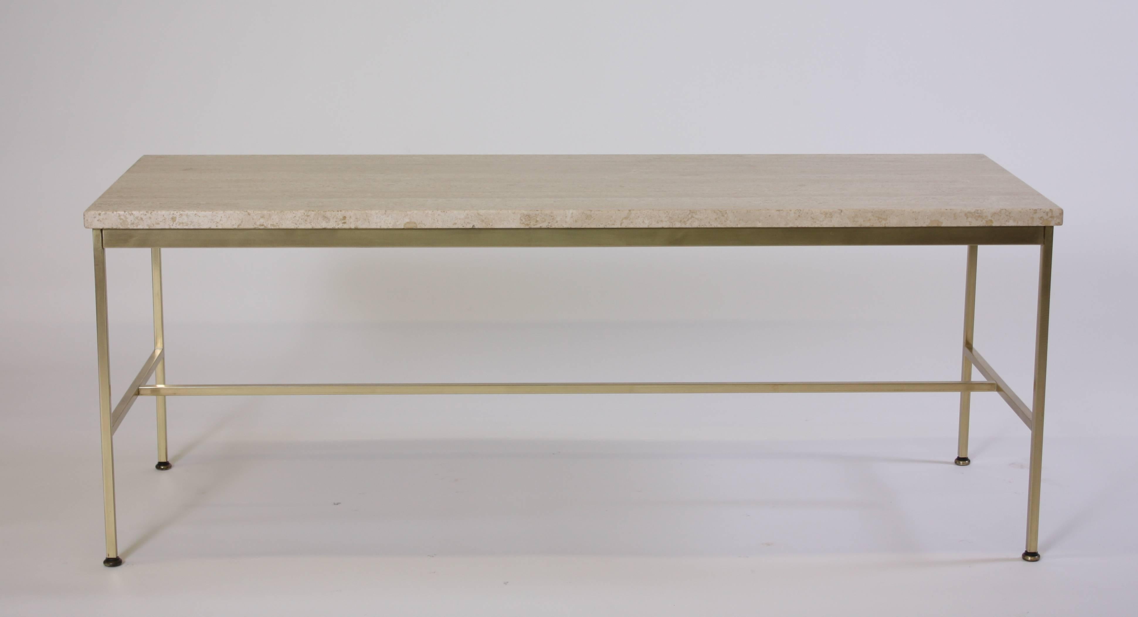 American Travertine and Brass Cocktail Table by Paul McCobb