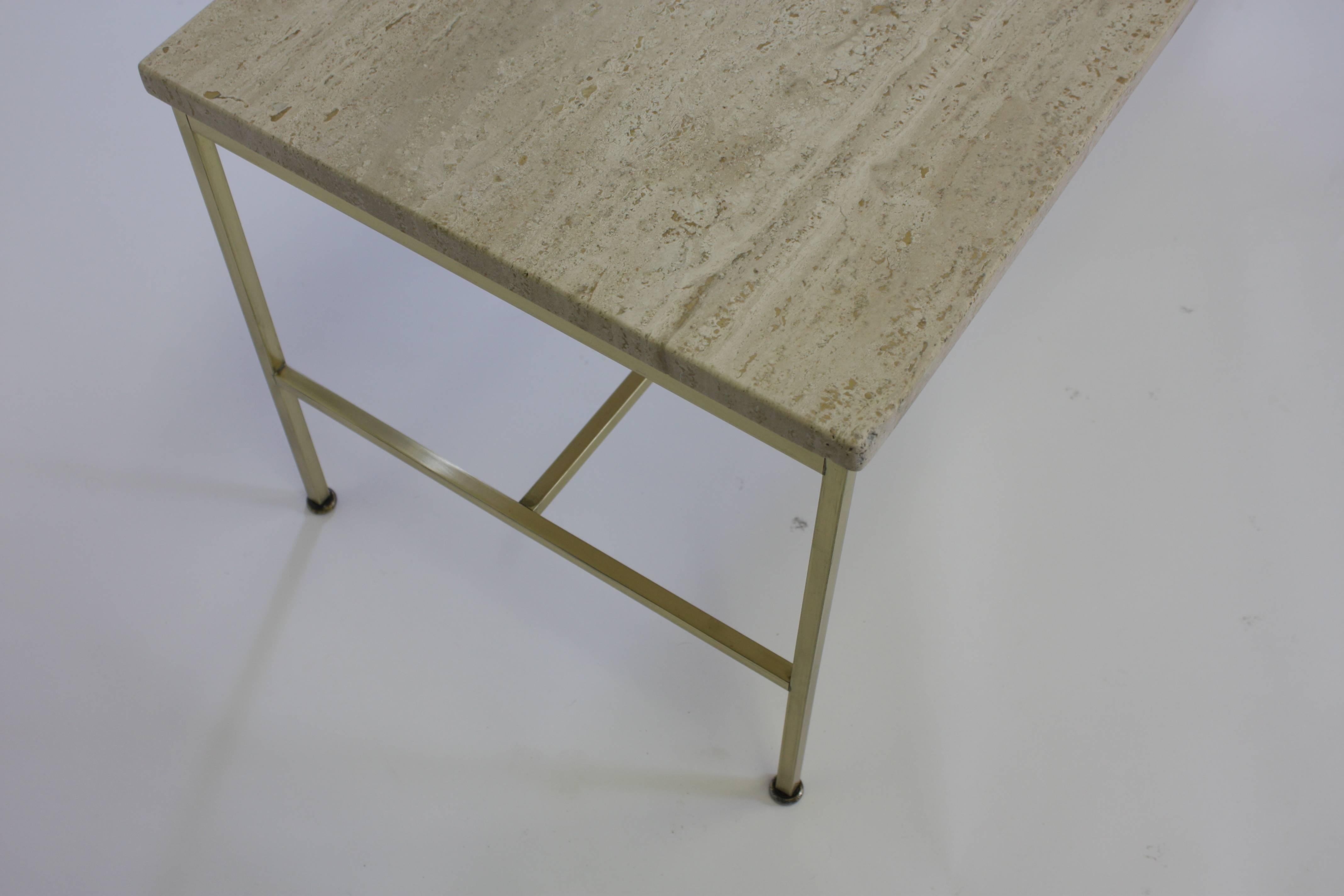Mid-20th Century Travertine and Brass Cocktail Table by Paul McCobb