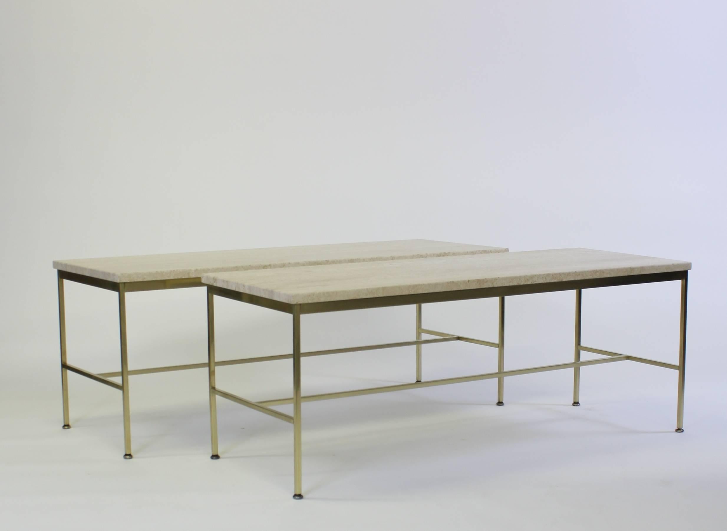 Travertine and Brass Cocktail Table by Paul McCobb 1