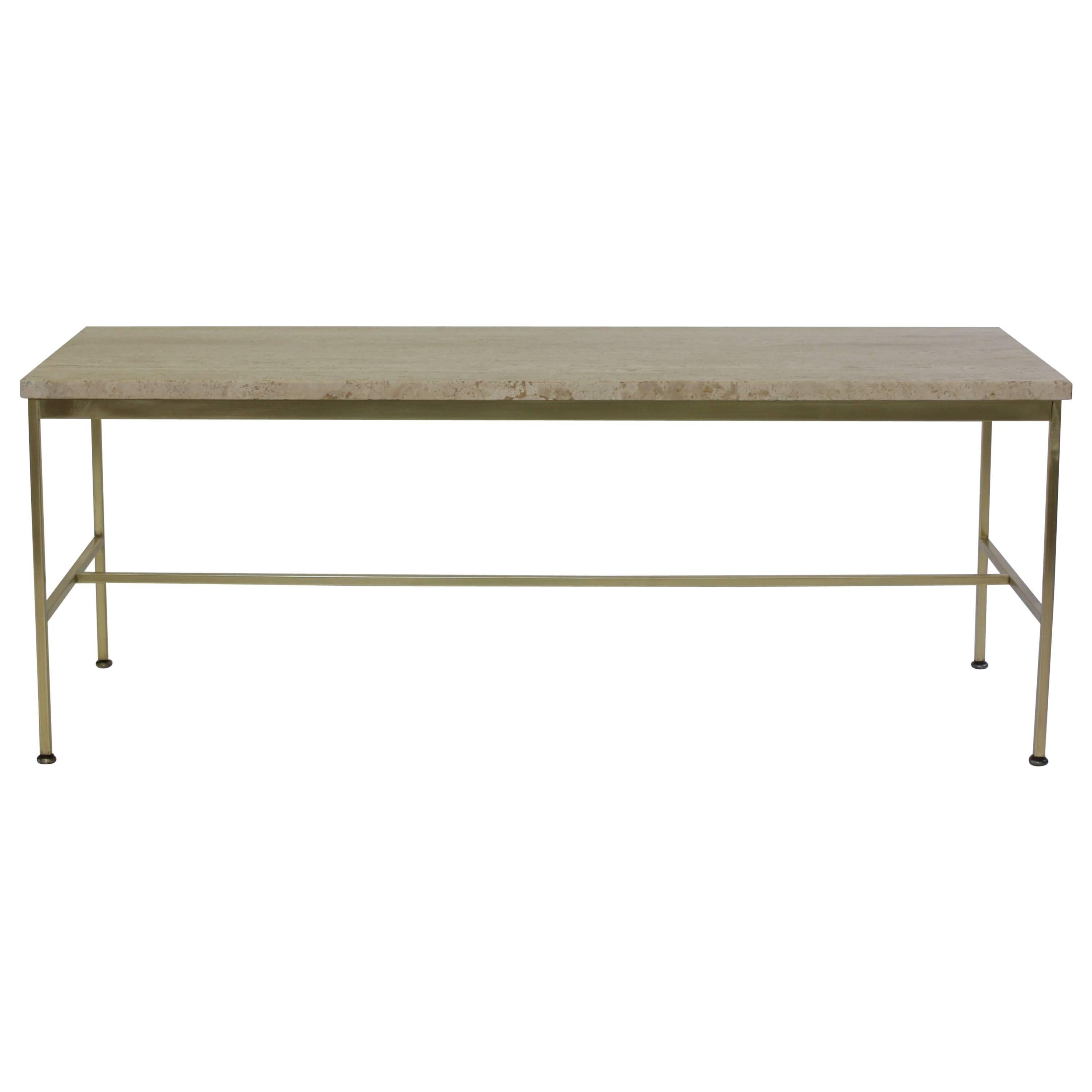 Travertine and Brass Cocktail Table by Paul McCobb