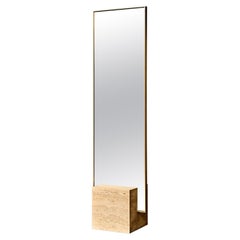 Travertine and Brass Coexist Standing Mirror by Slash Objects - In Stock