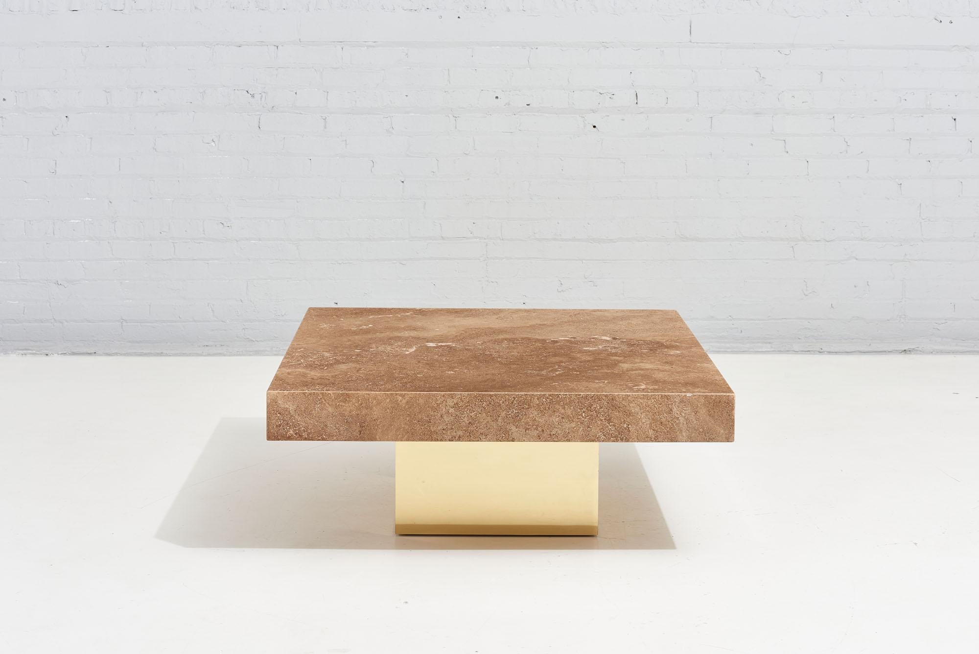 Travertine and brass coffee table, 1970.