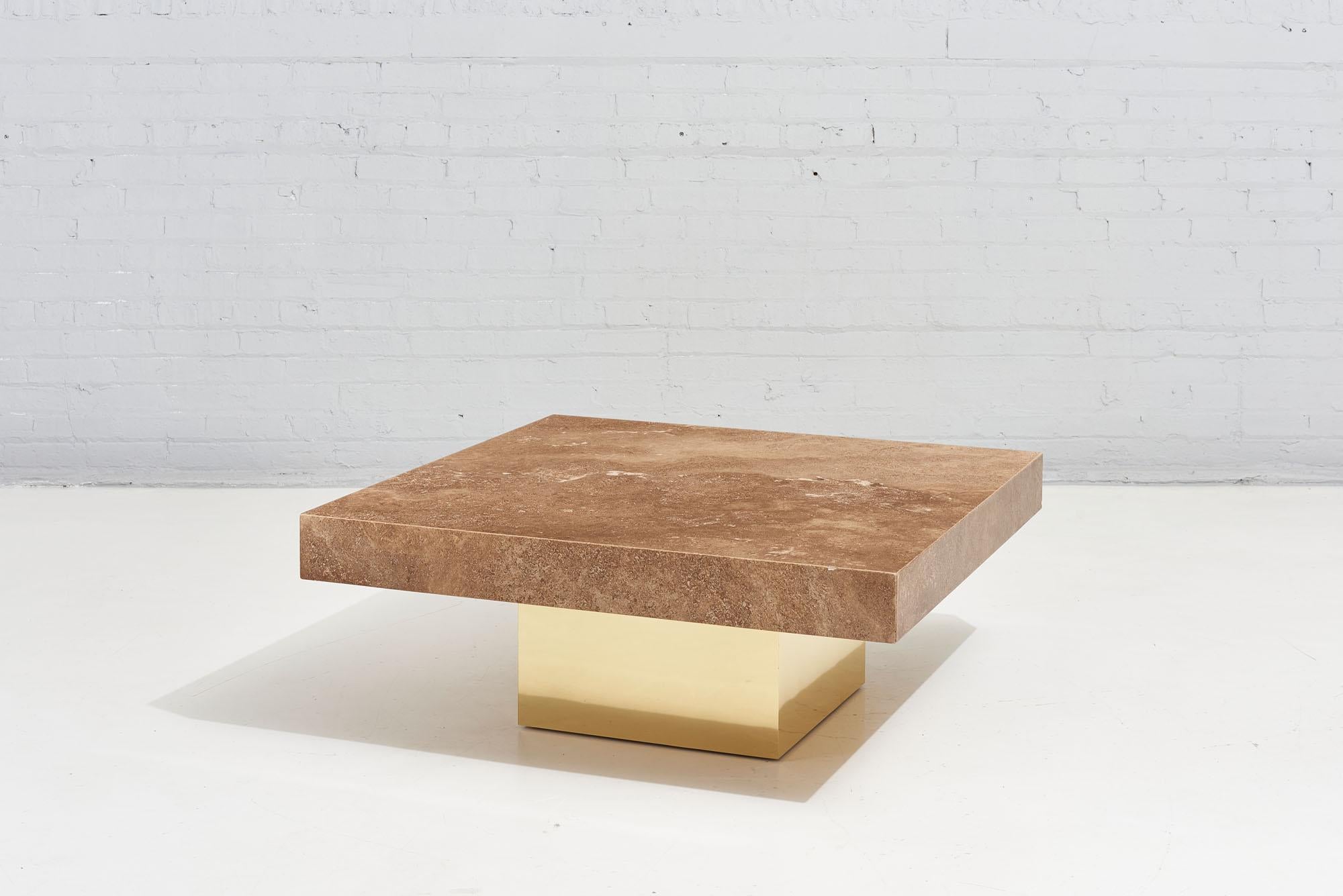 Post-Modern Travertine and Brass Coffee Table, 1970 For Sale