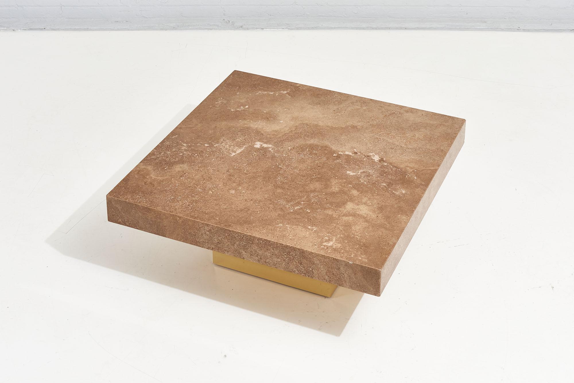 American Travertine and Brass Coffee Table, 1970 For Sale