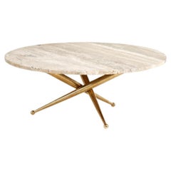 Travertine and Brass Coffee Table, 1970