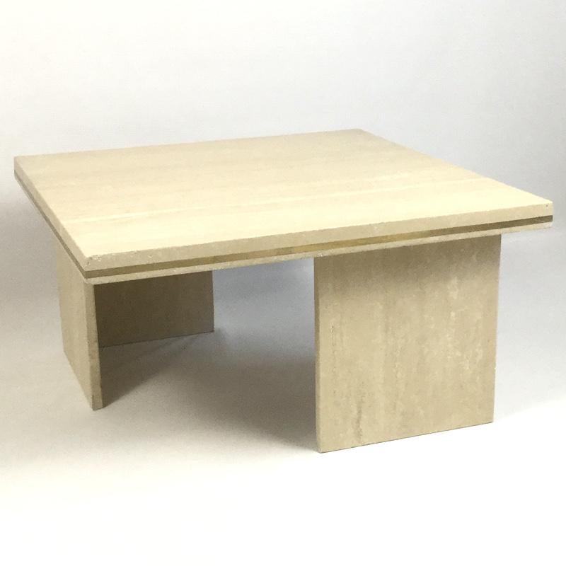 Late 20th Century Travertine and Brass Coffee Table, 1970s