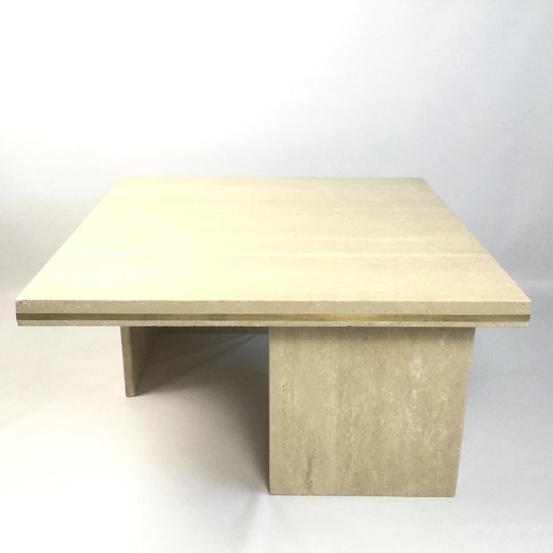 Travertine and Brass Coffee Table, 1970s 1