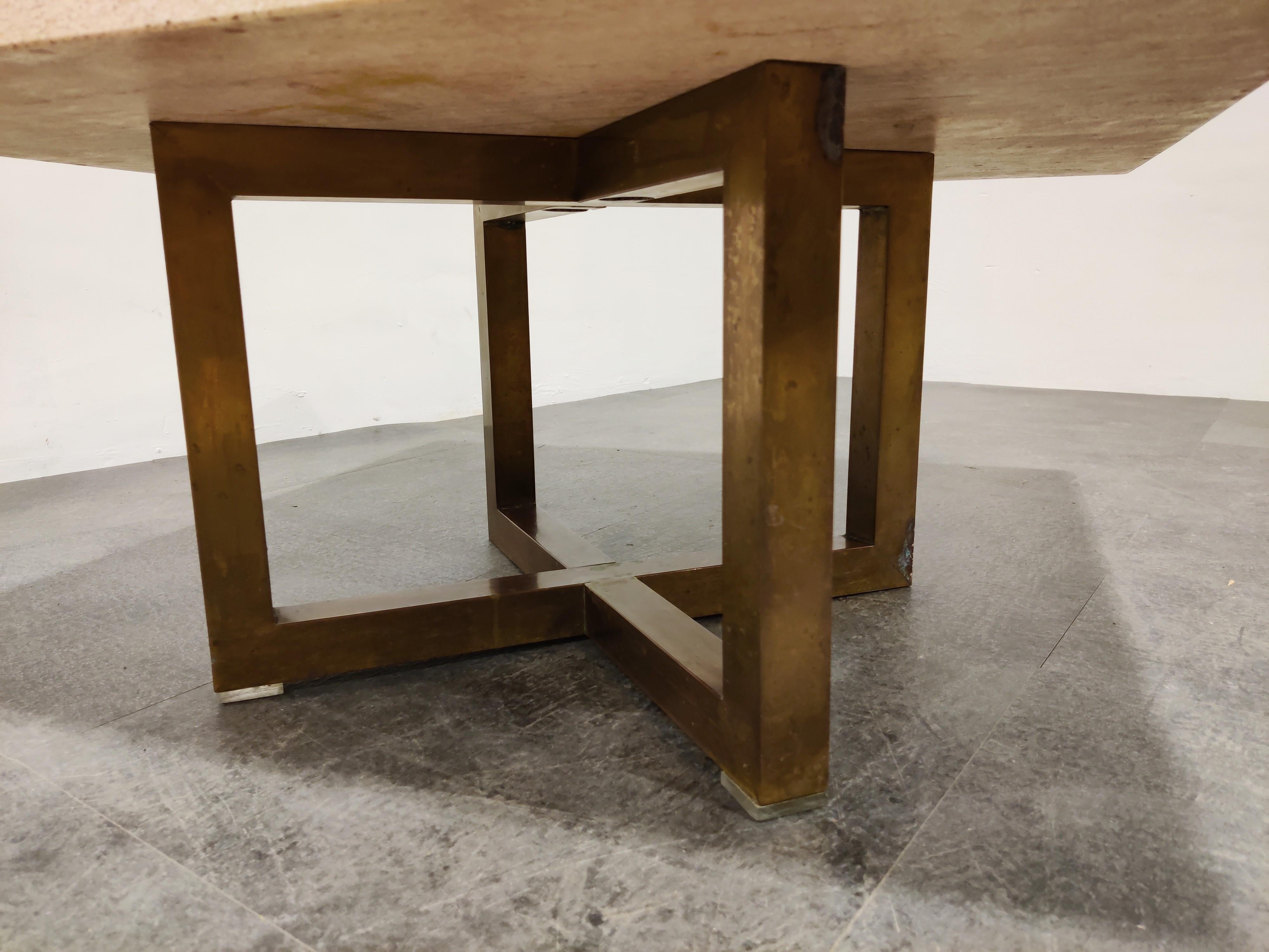 Late 20th Century Travertine and Brass Coffee Table, 1980s