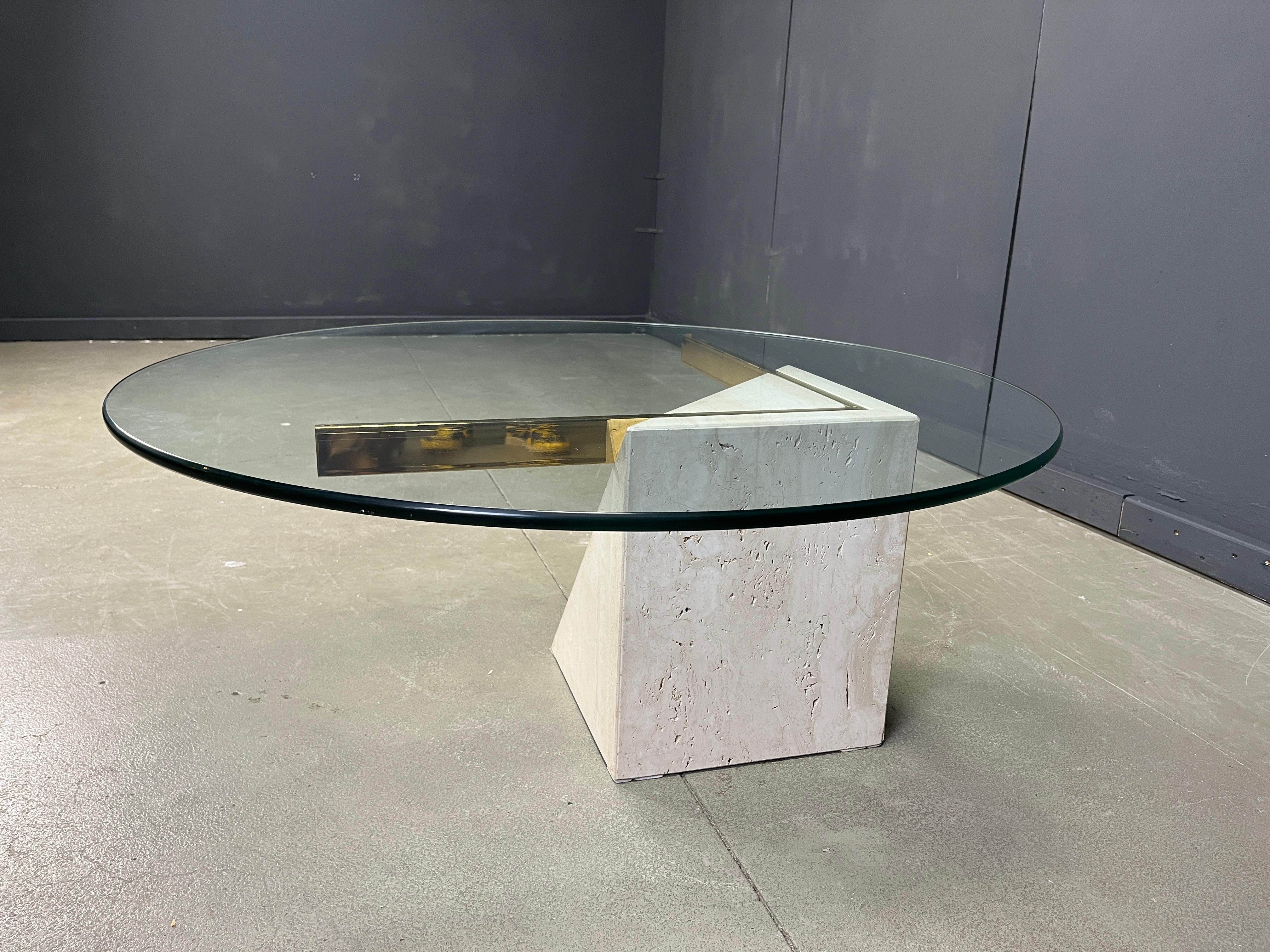Travertine and brass coffee table by Artedi, 1980s 3