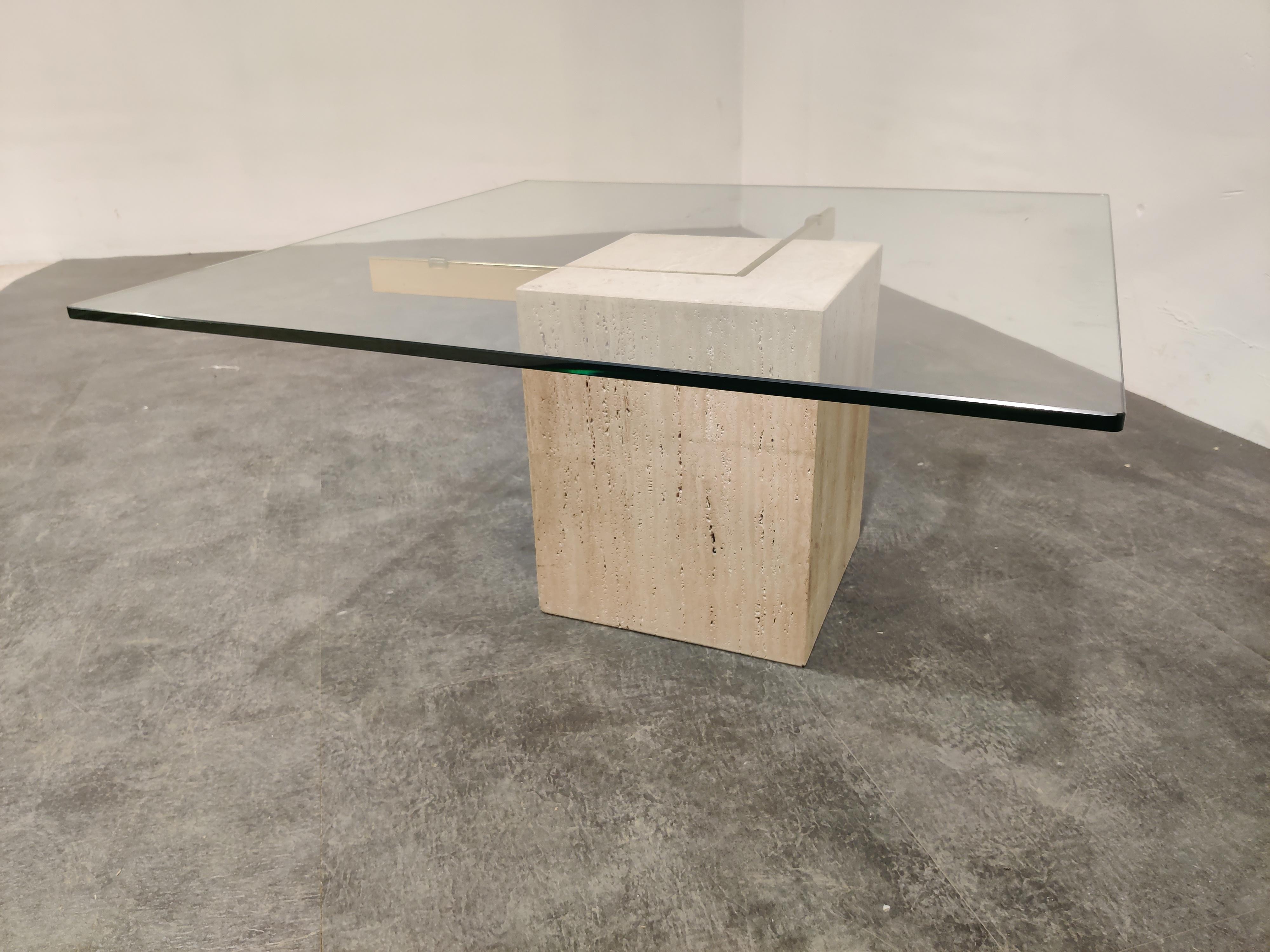 Late 20th Century Travertine and Brass Coffee Table by Artedi, 1980s
