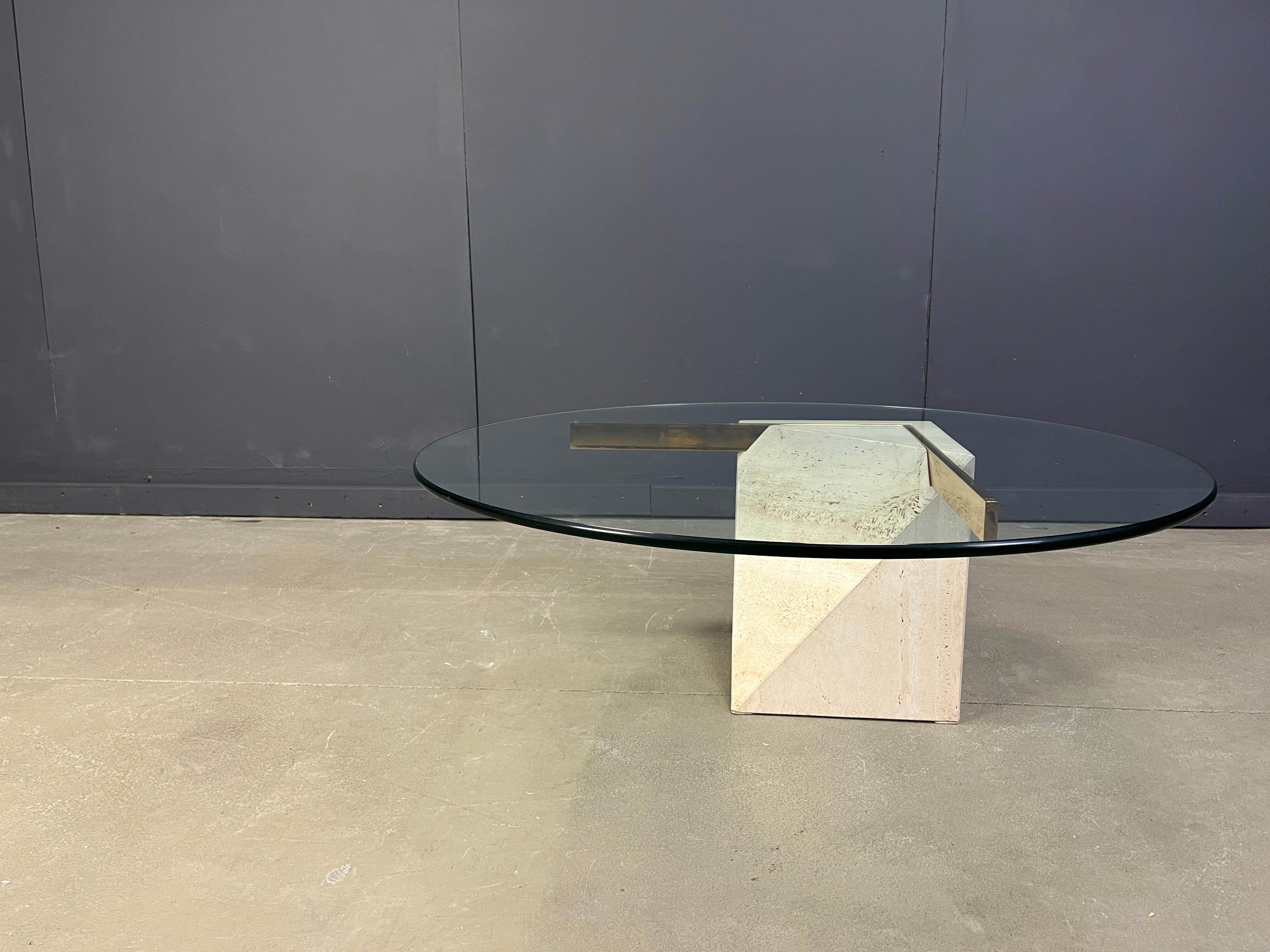 Late 20th Century Travertine and brass coffee table by Artedi, 1980s