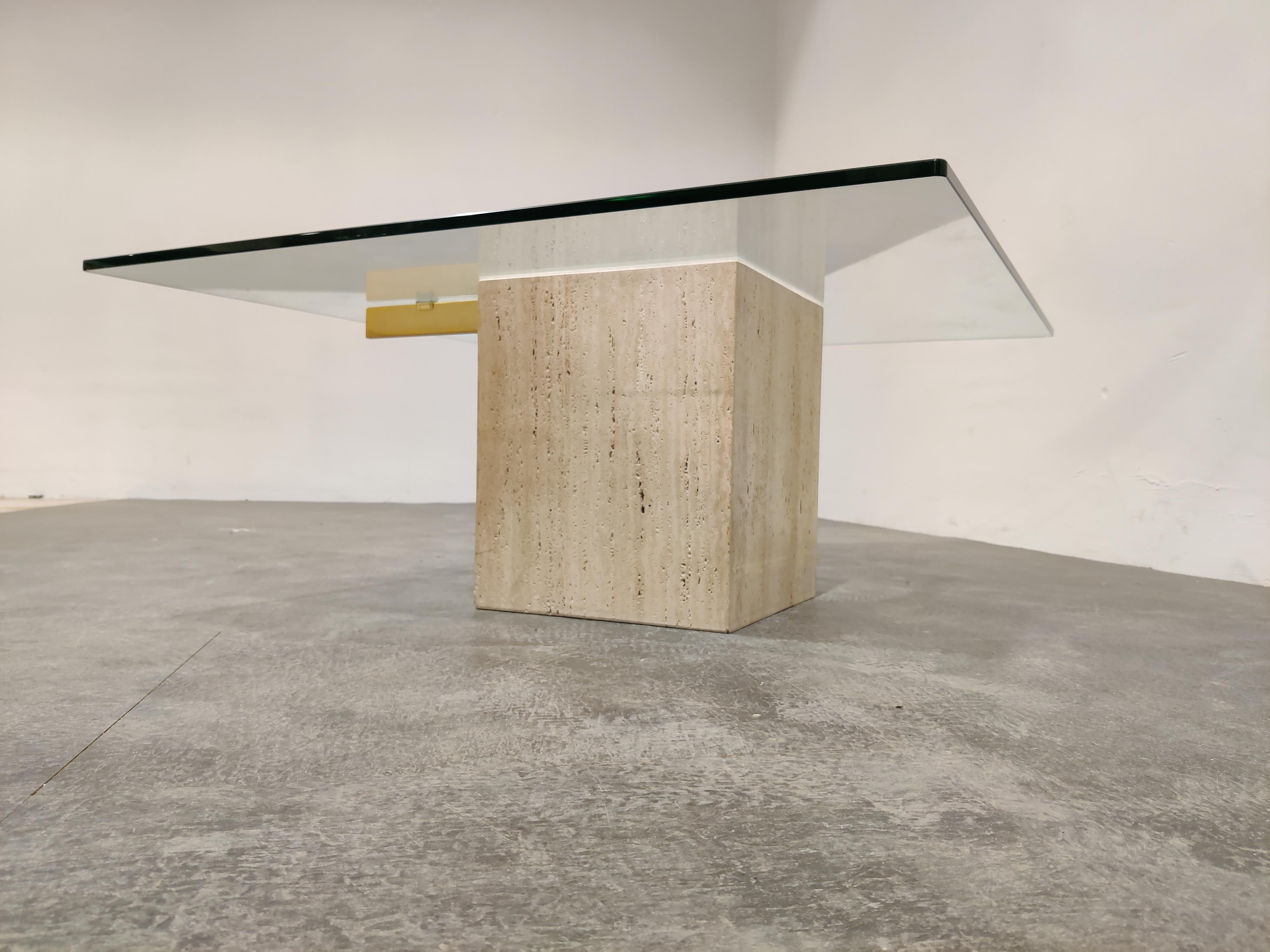 Travertine and Brass Coffee Table by Artedi, 1980s 1