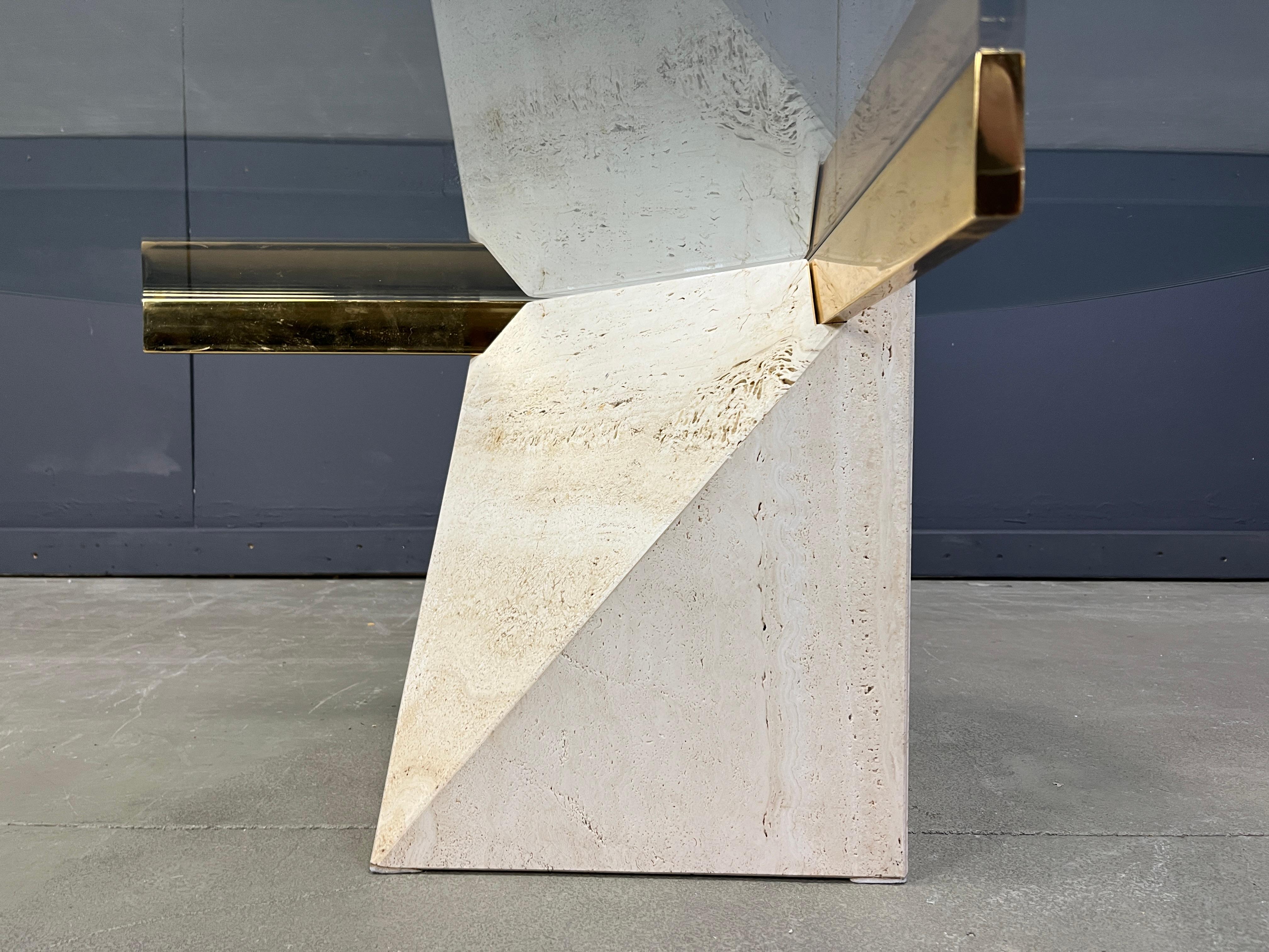 Brass Travertine and brass coffee table by Artedi, 1980s