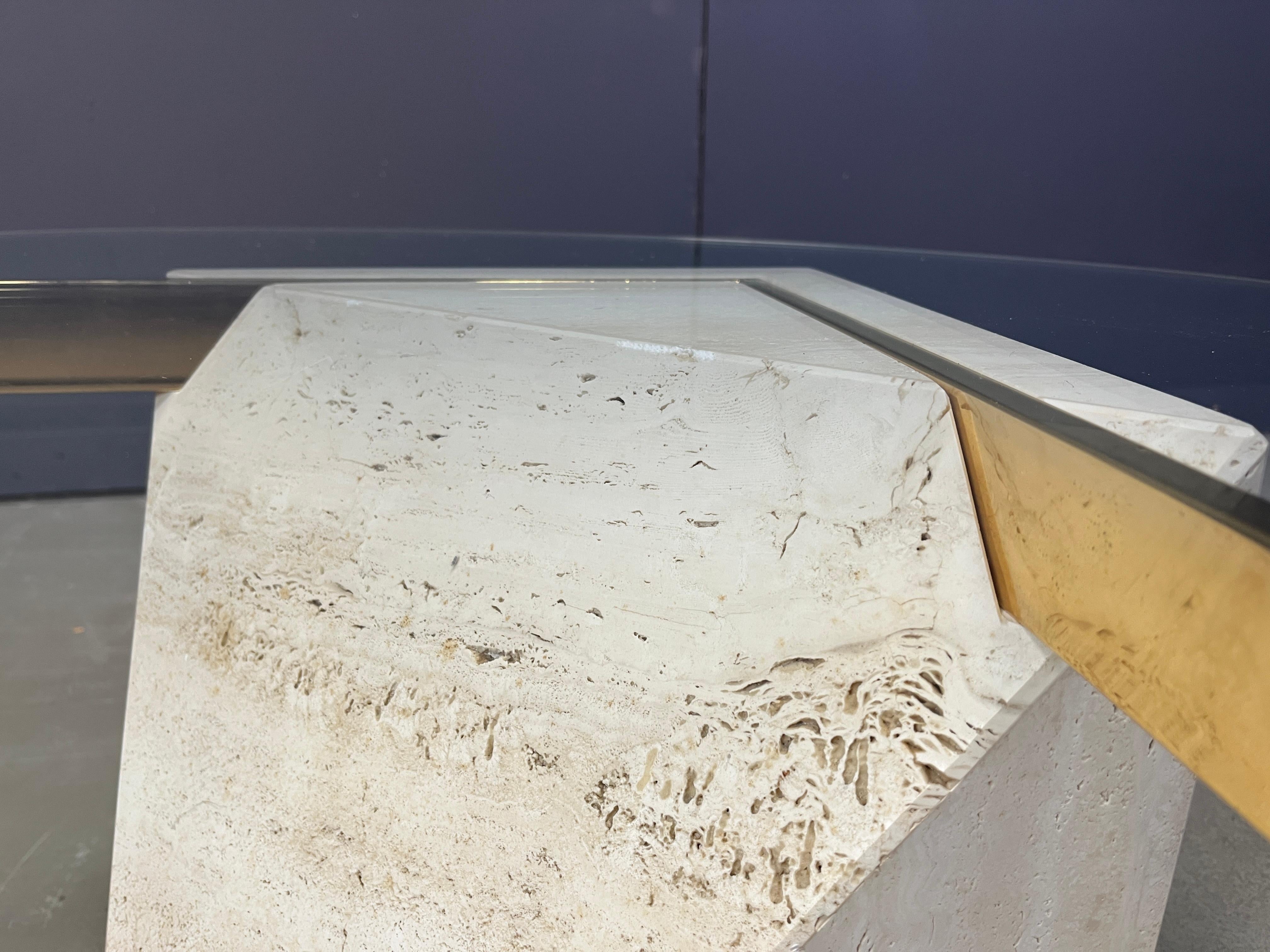 Travertine and brass coffee table by Artedi, 1980s 1