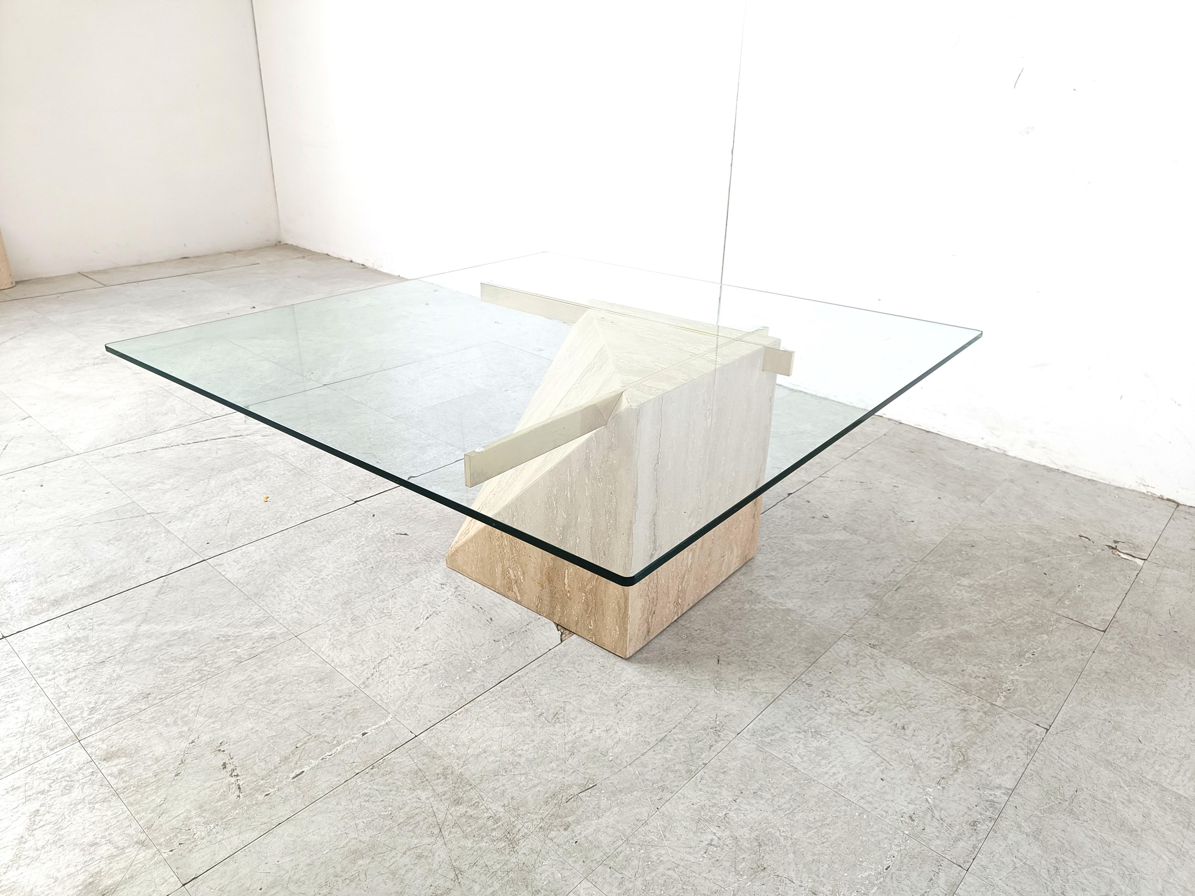 Travertine and brass coffee table by Artedi, 1980s For Sale 2