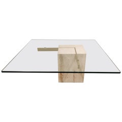 Travertine and Brass Coffee Table by Artedi, 1980s