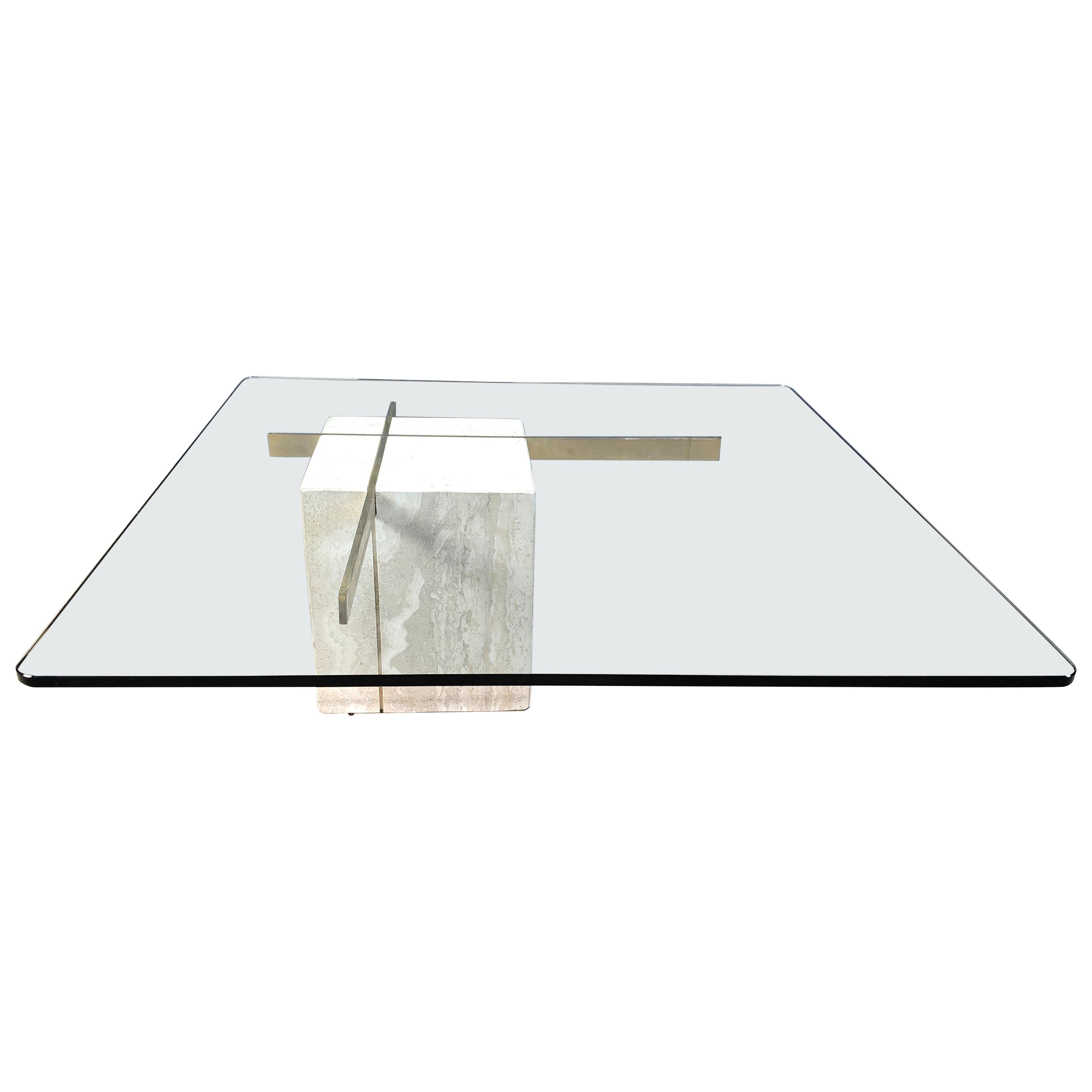 Travertine and brass coffee table by Artedi, 1980s For Sale