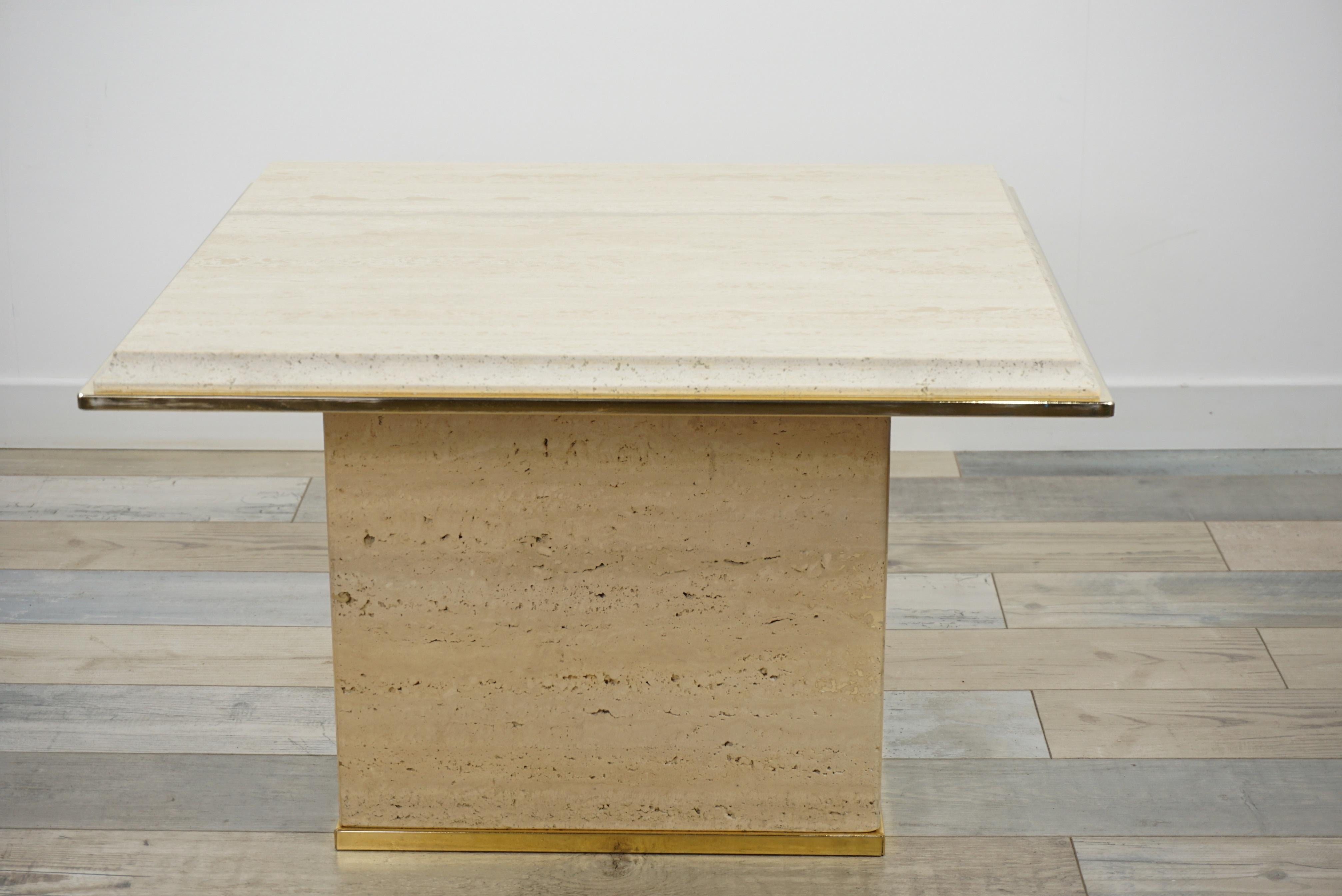 Travertine and Brass Coffee Table Hollywood Regency Style 5