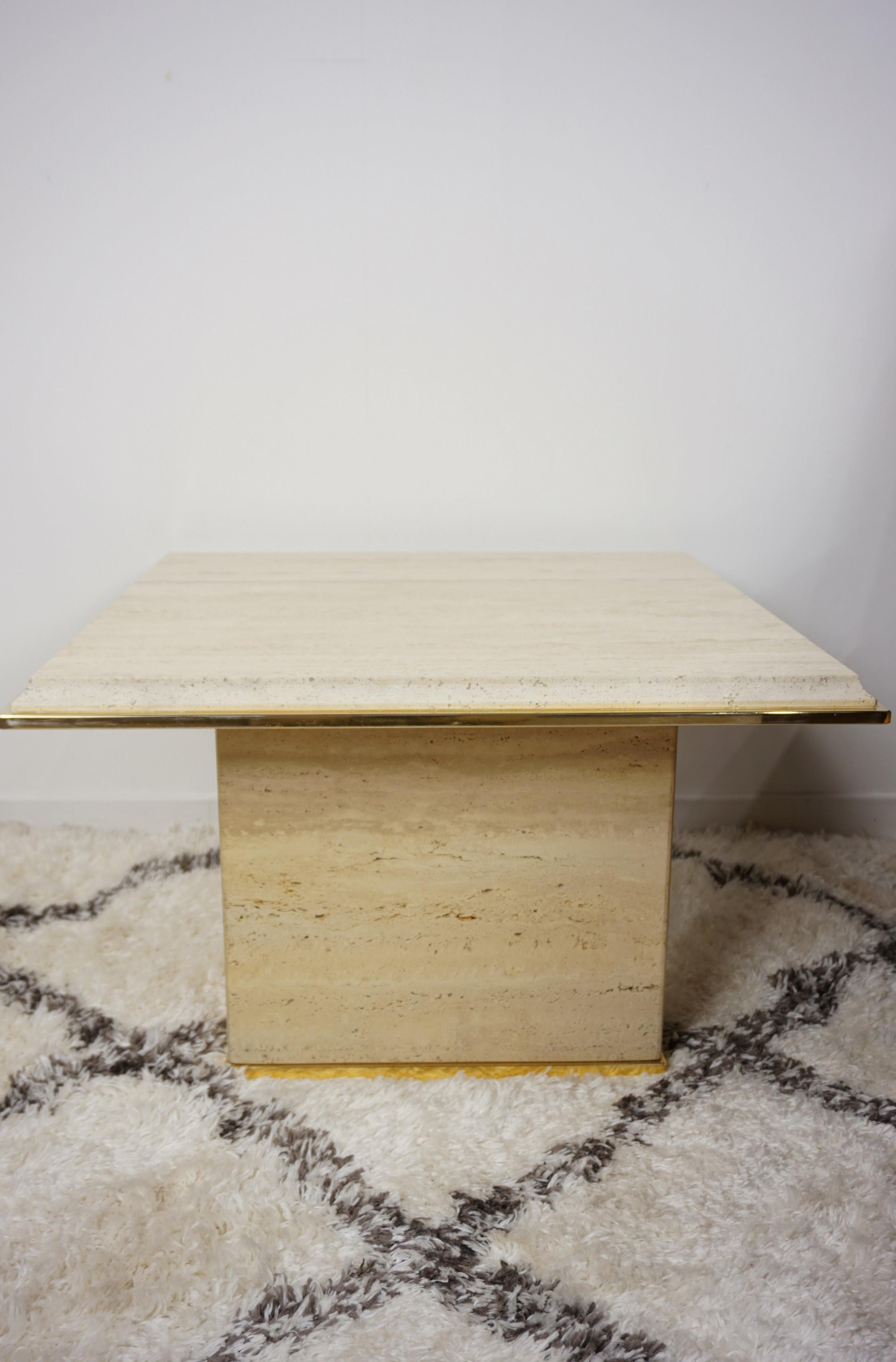 Travertine and Brass Coffee Table Hollywood Regency Style 6
