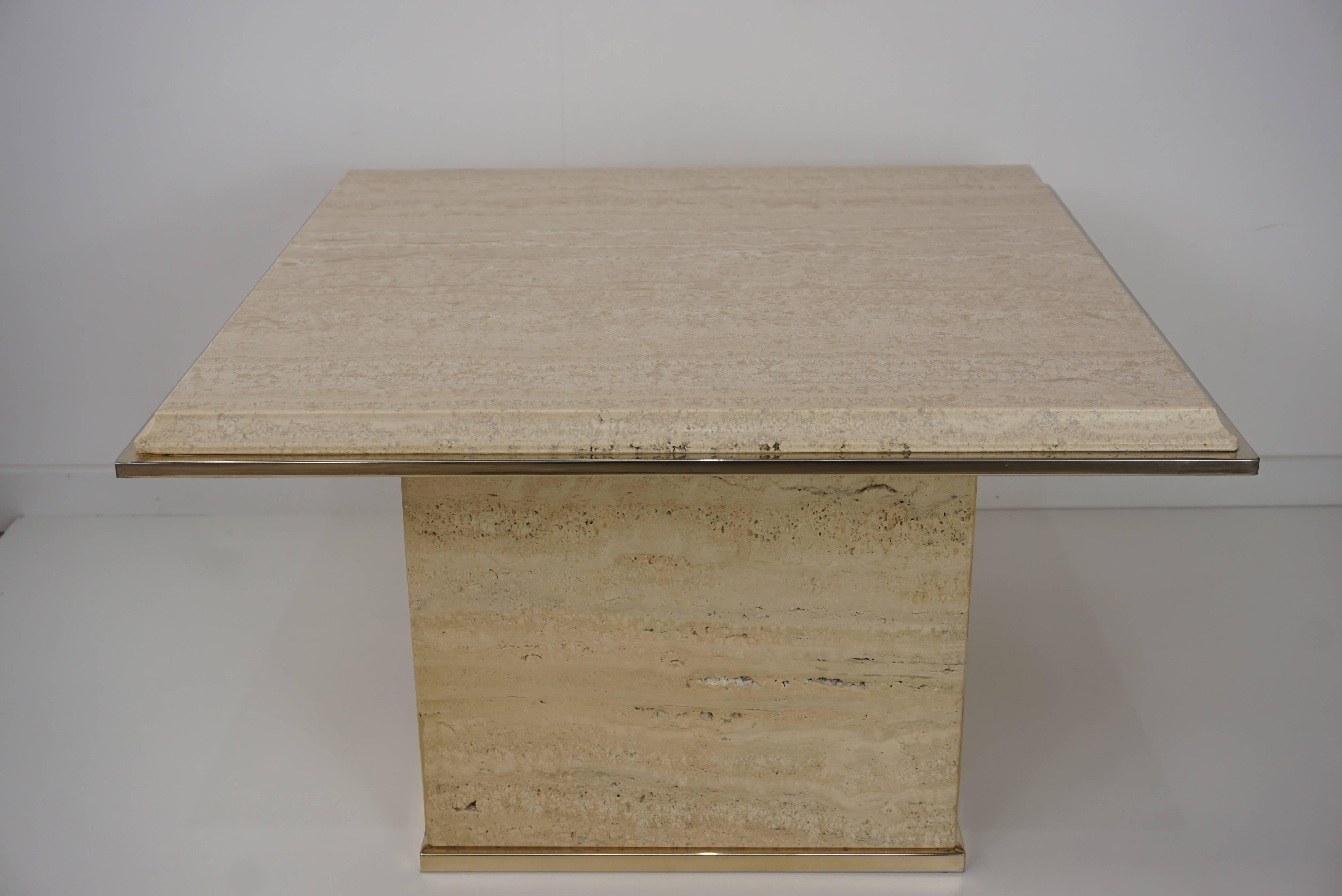 Belgian Travertine and Brass Coffee Table Hollywood Regency Style
