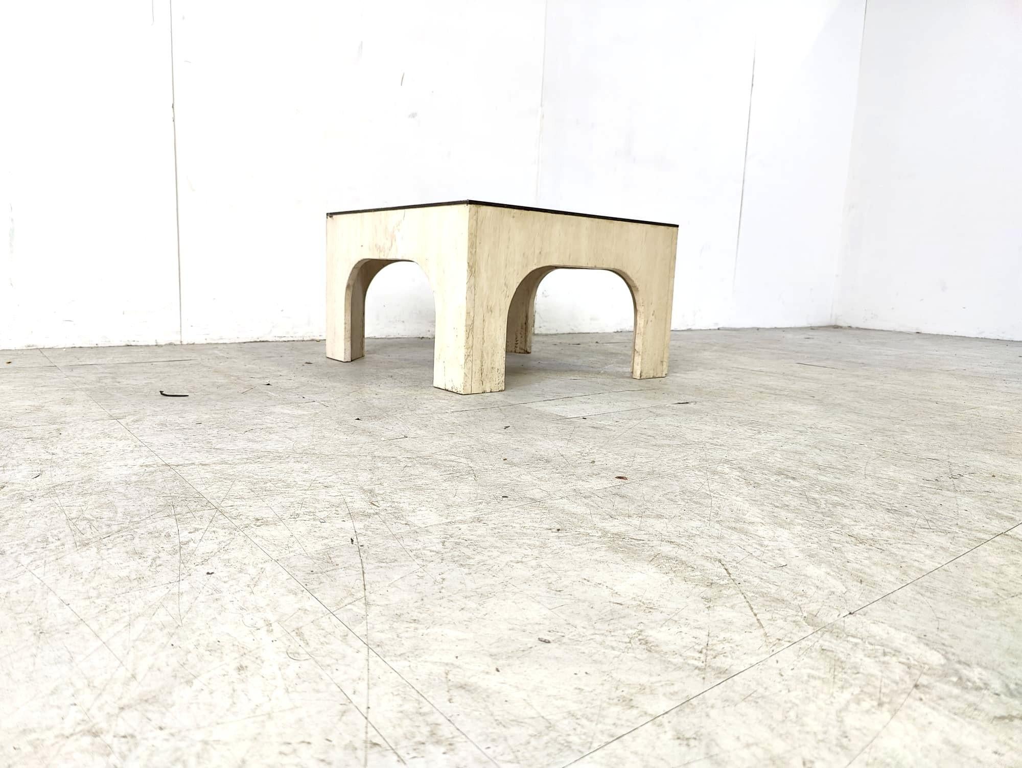 Travertine and brass coffee tables attributed to Willy Rizzo, 1970s For Sale 2