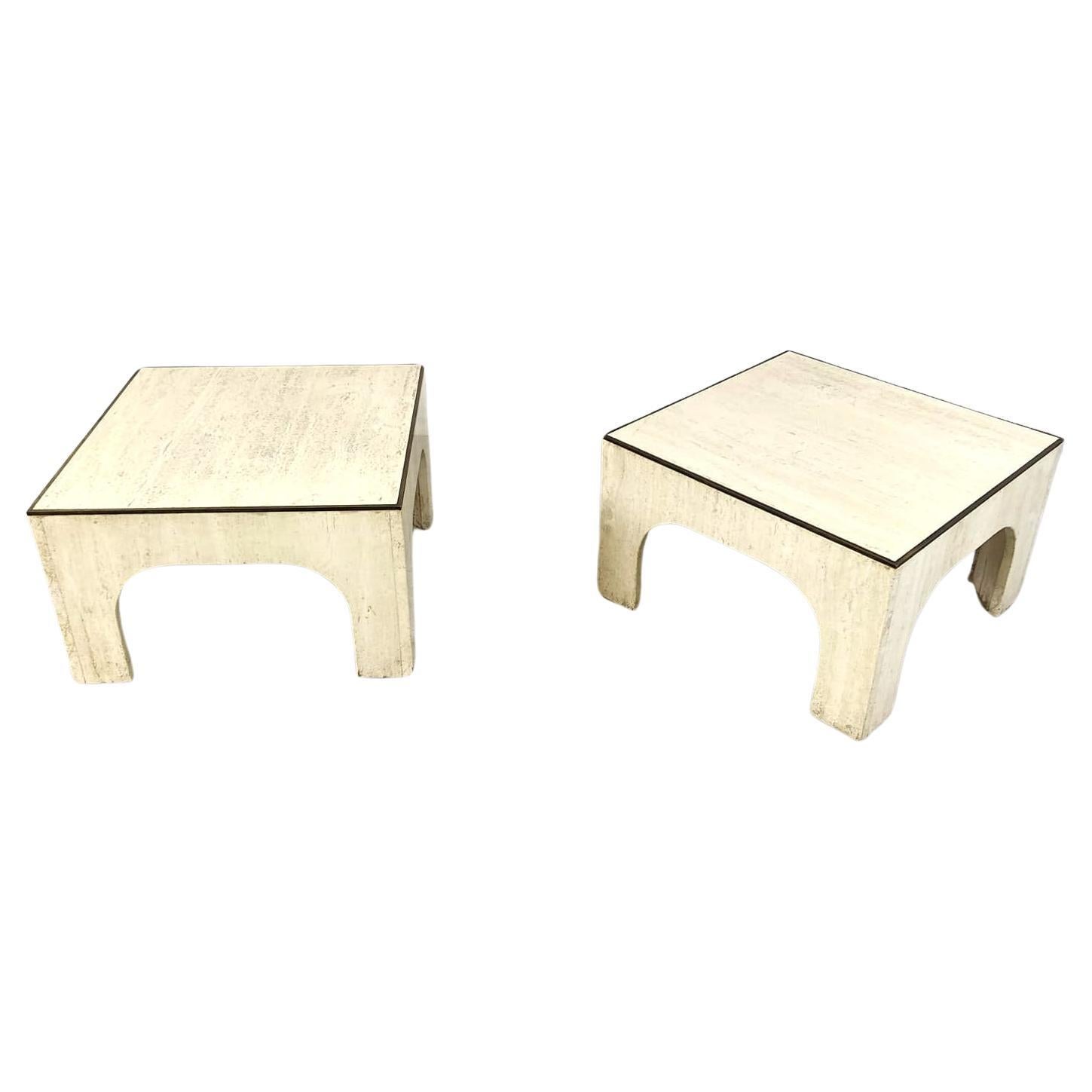 Travertine and brass coffee tables attributed to Willy Rizzo, 1970s For Sale