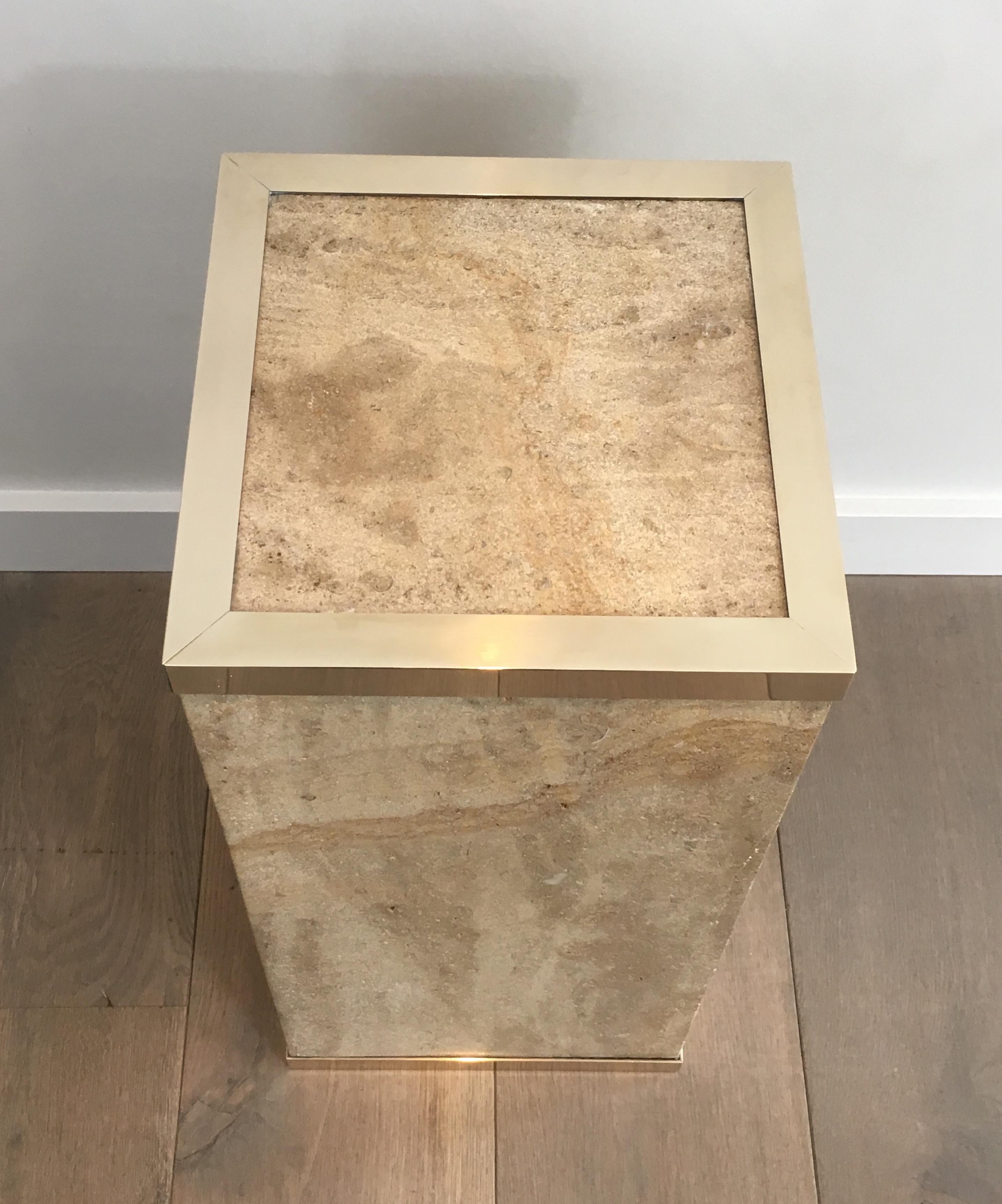 Travertine and Brass Column, French, circa 1970 For Sale 9