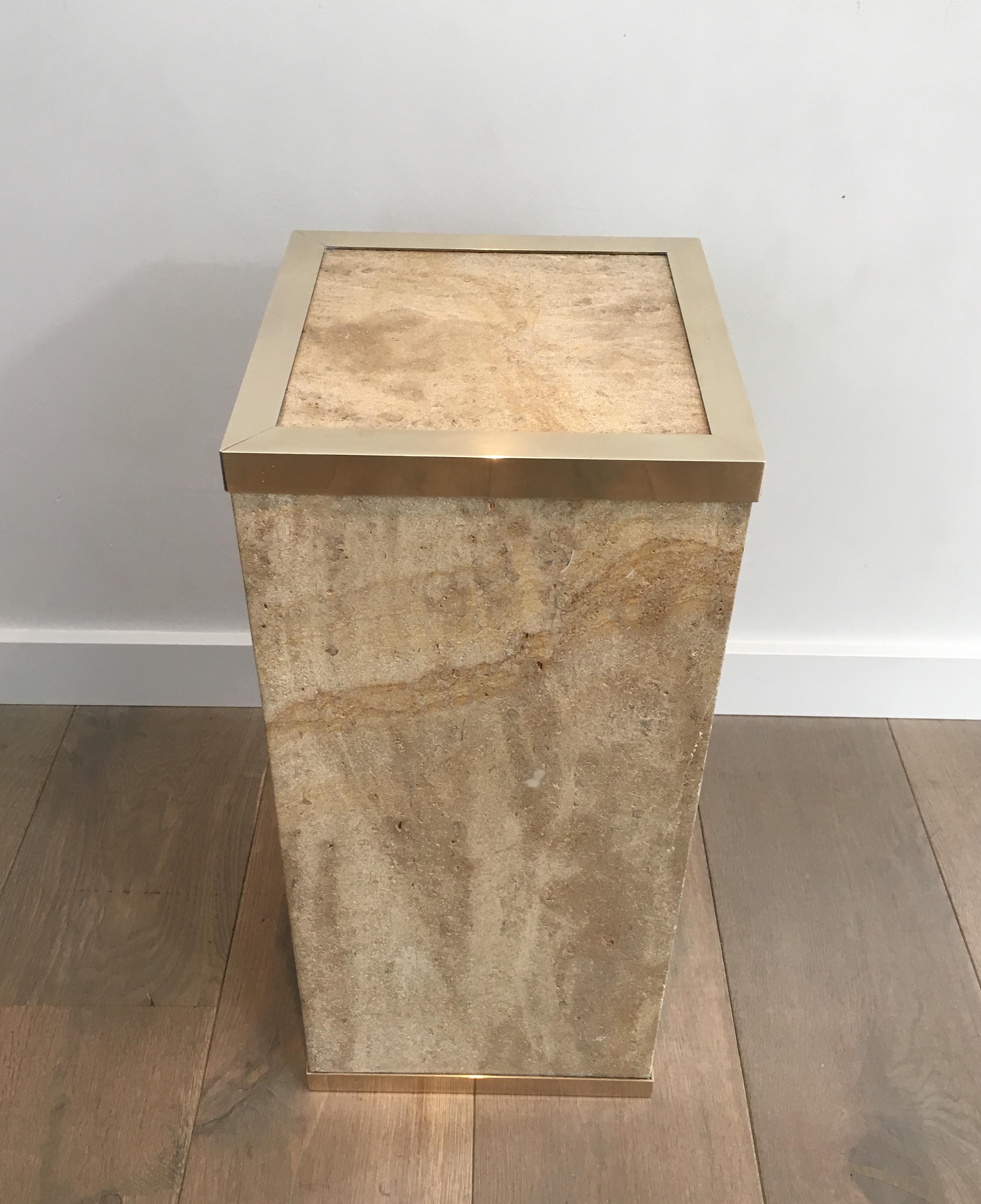 Travertine and Brass Column, French, circa 1970 For Sale 14