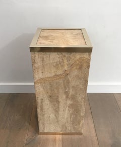 Travertine and Brass Column, French, circa 1970