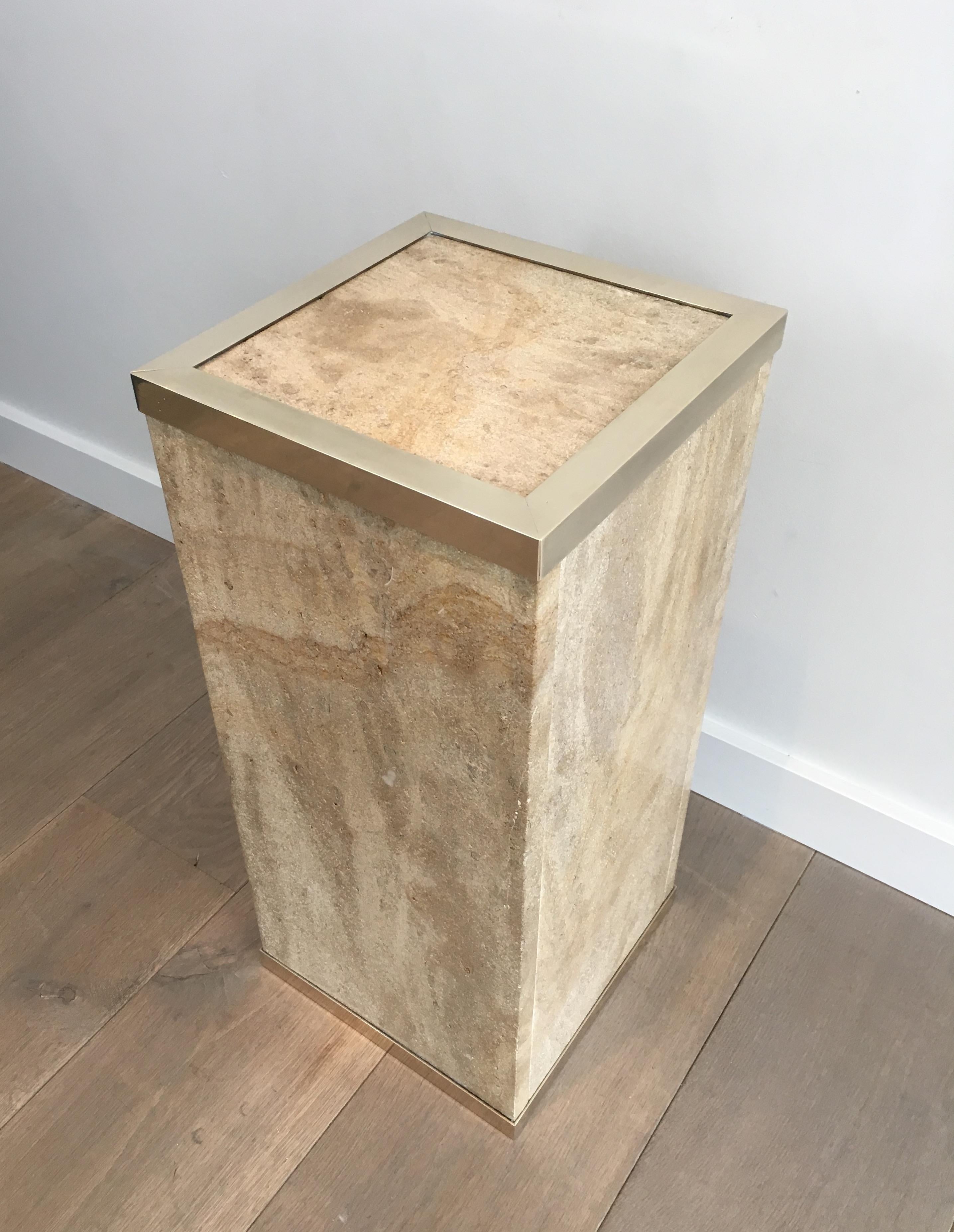 Travertine and Brass Column, French, circa 1970 For Sale 15