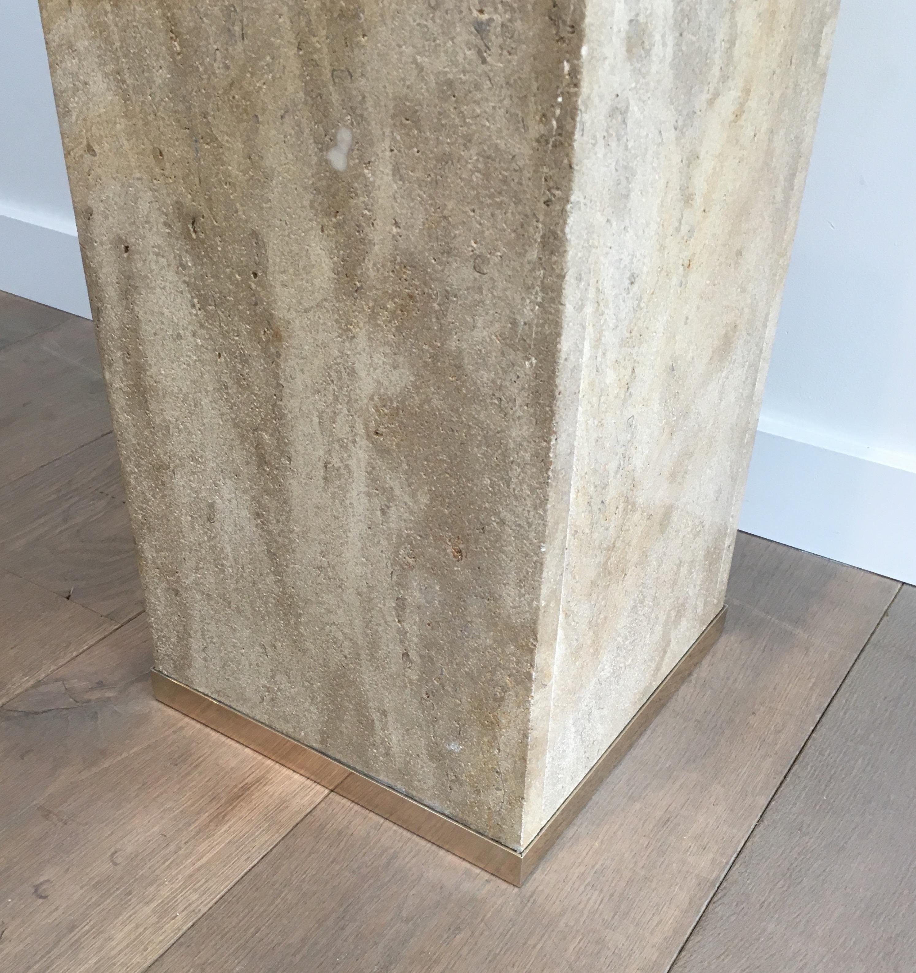 Travertine and Brass Column, French, circa 1970 For Sale 1