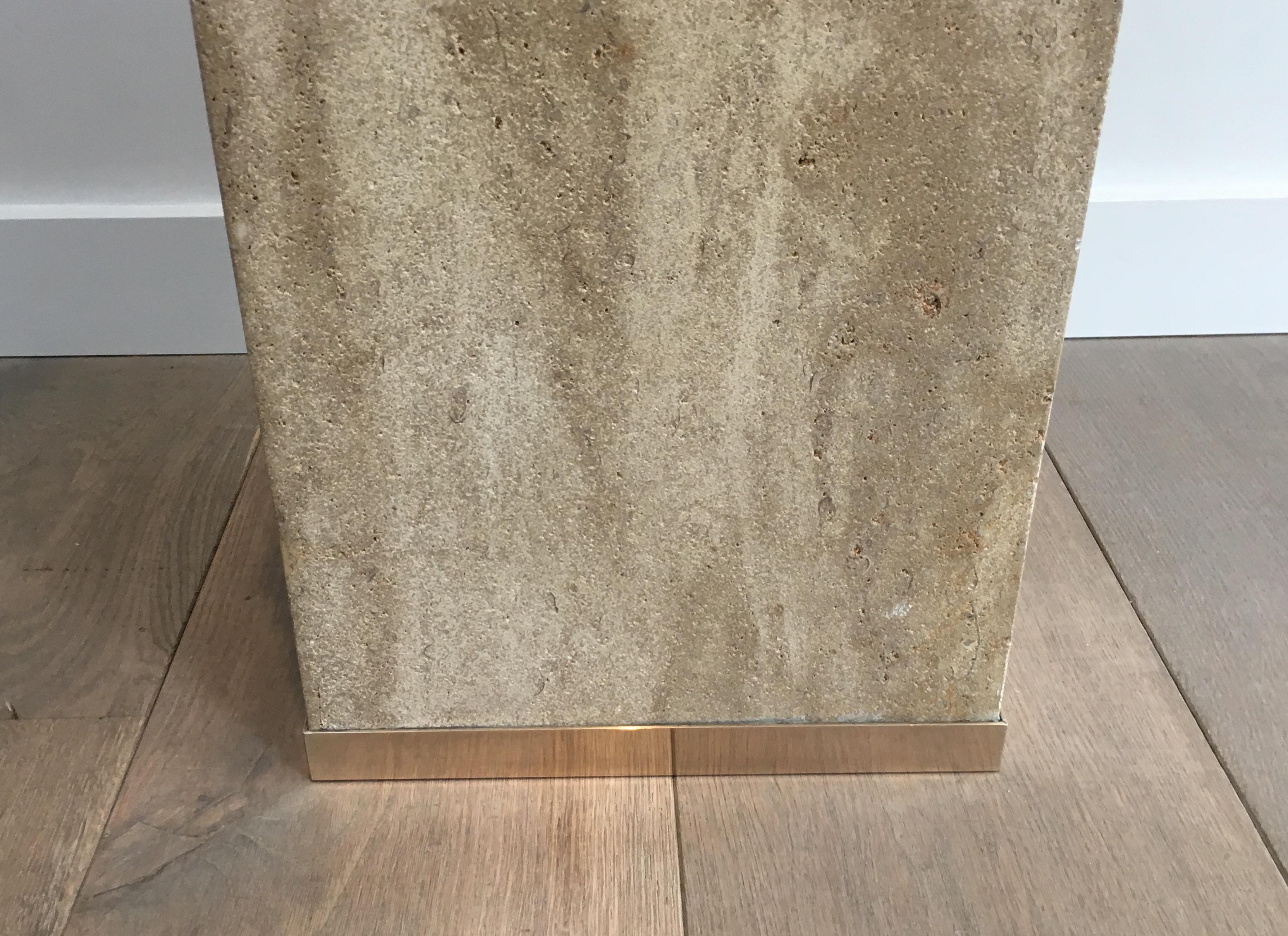 Travertine and Brass Column, French, circa 1970 For Sale 2