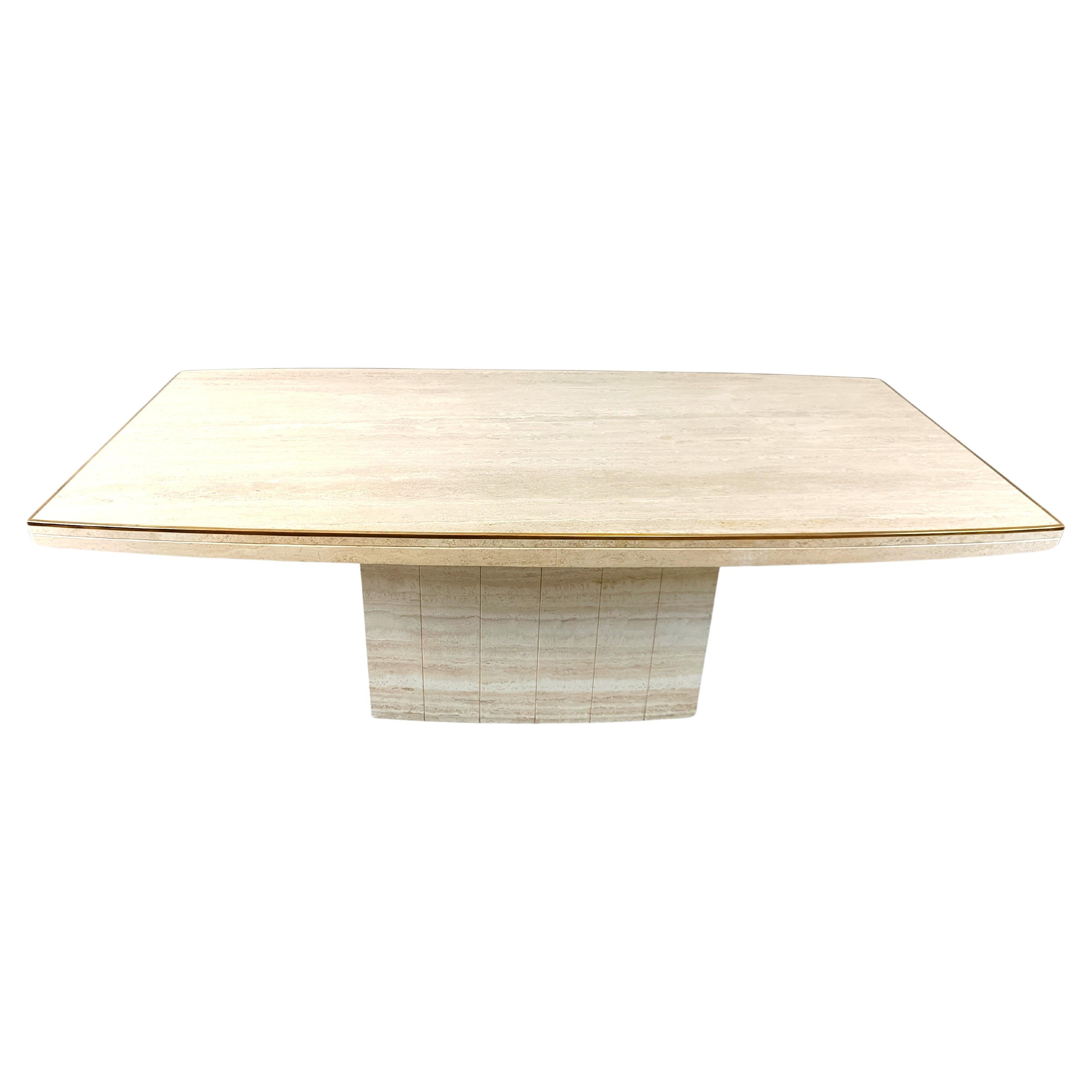Travertine and brass dining table by Jean Charles, 1970s