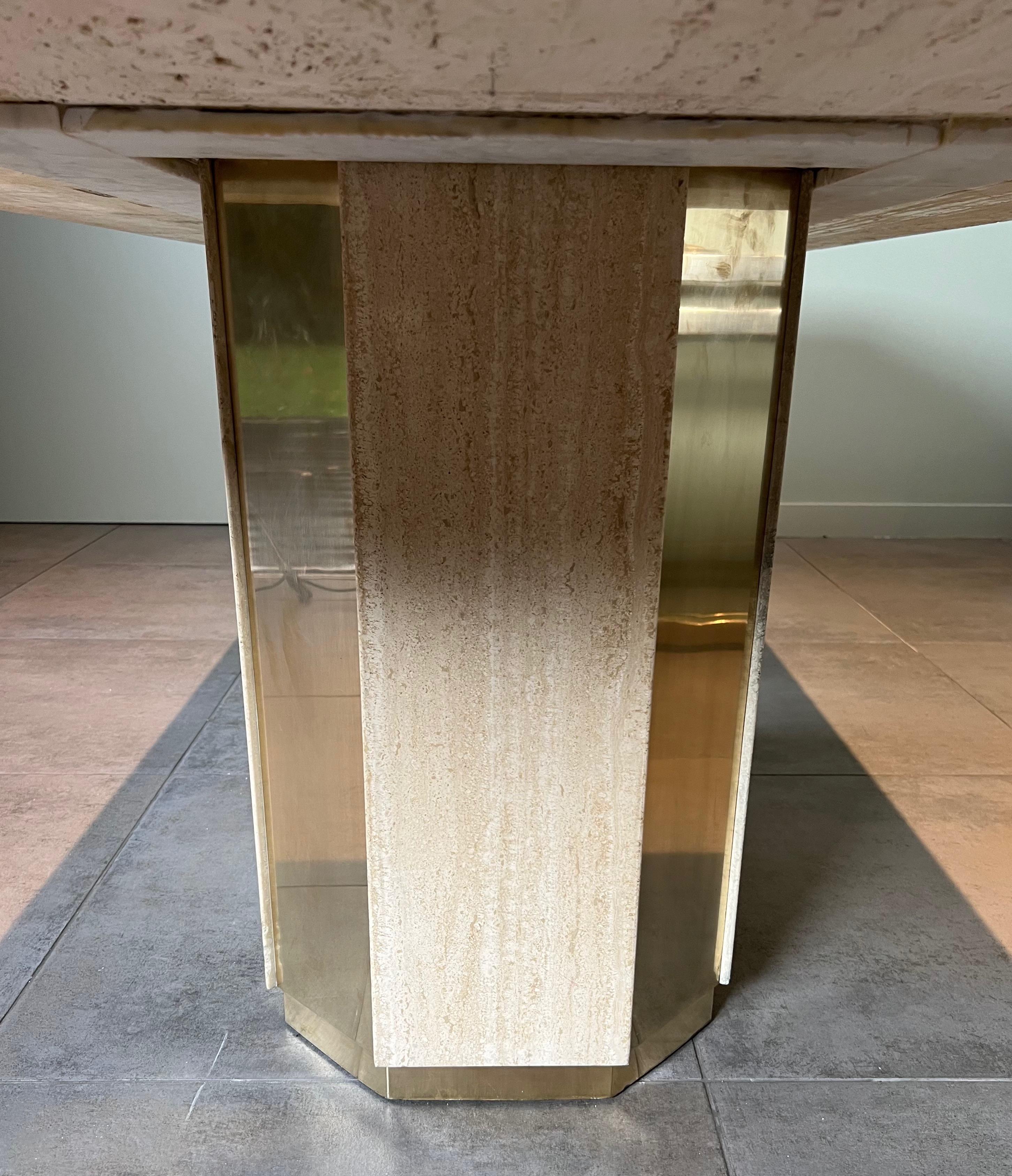 Travertine and Brass Dining Table. French Work. Circa 1970 For Sale 6