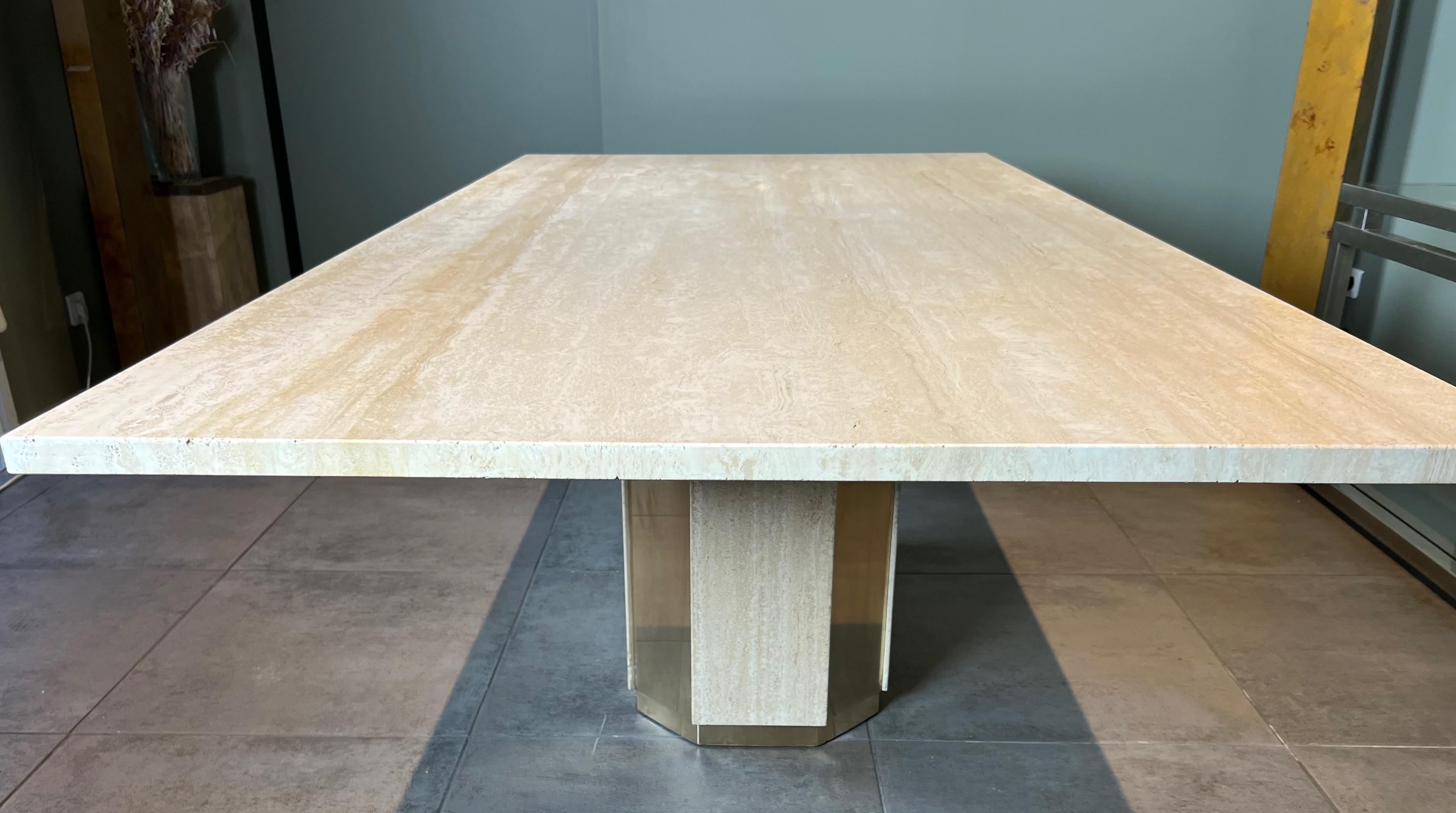 Travertine and Brass Dining Table. French Work. Circa 1970 For Sale 1