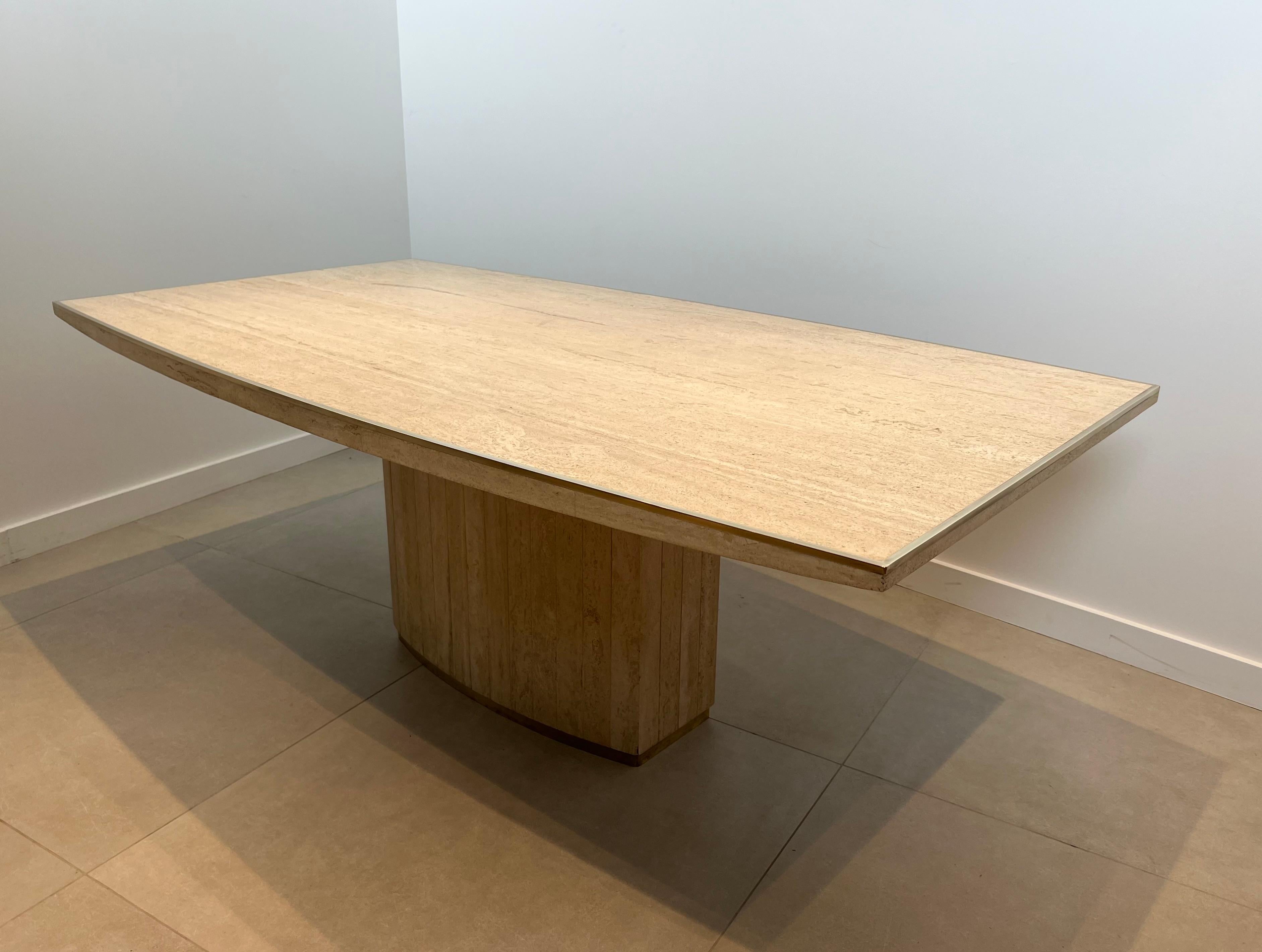 Table de salle à manger en travertin et laiton par Willy Rizzo en vente 5