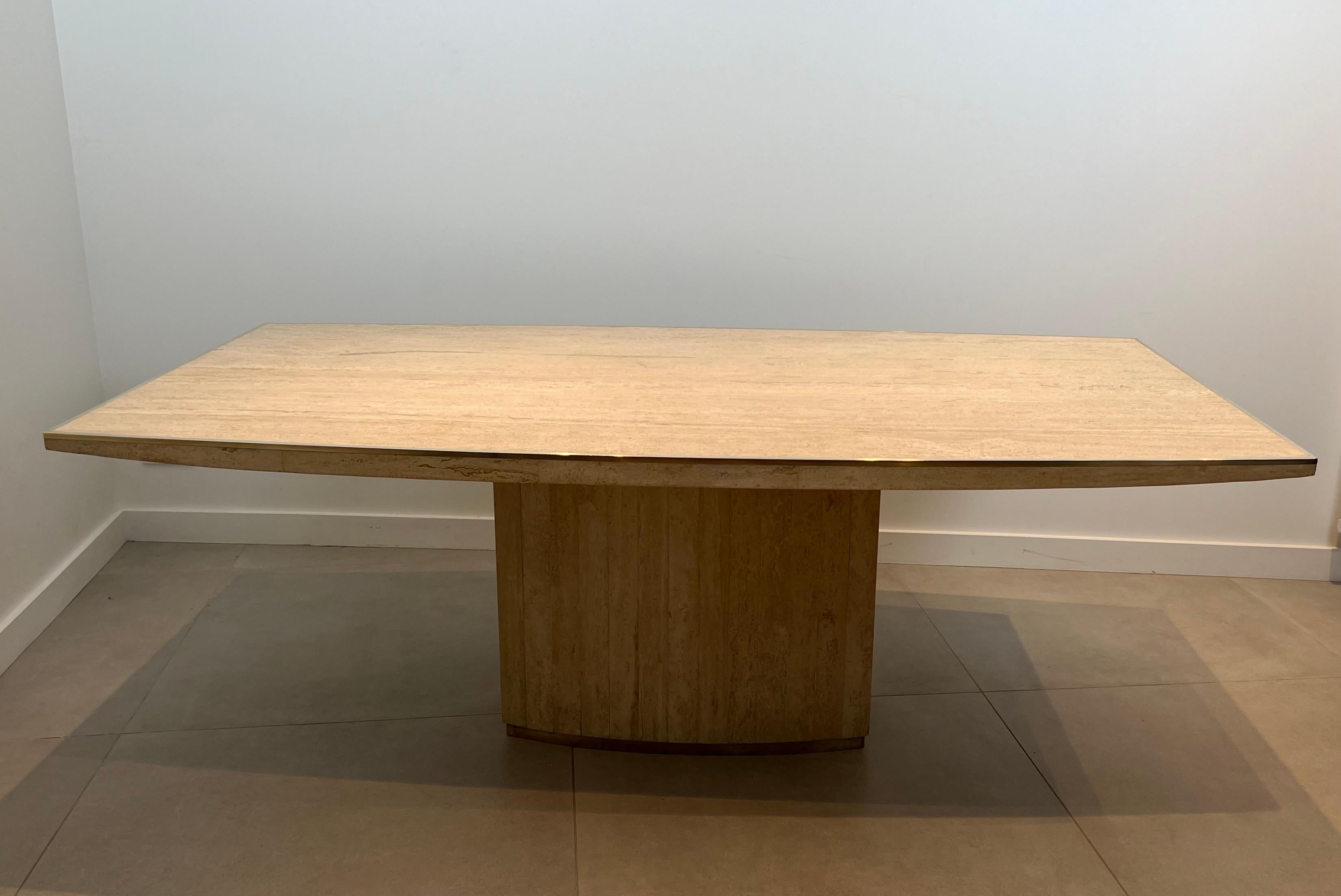Table de salle à manger en travertin et laiton par Willy Rizzo en vente 13