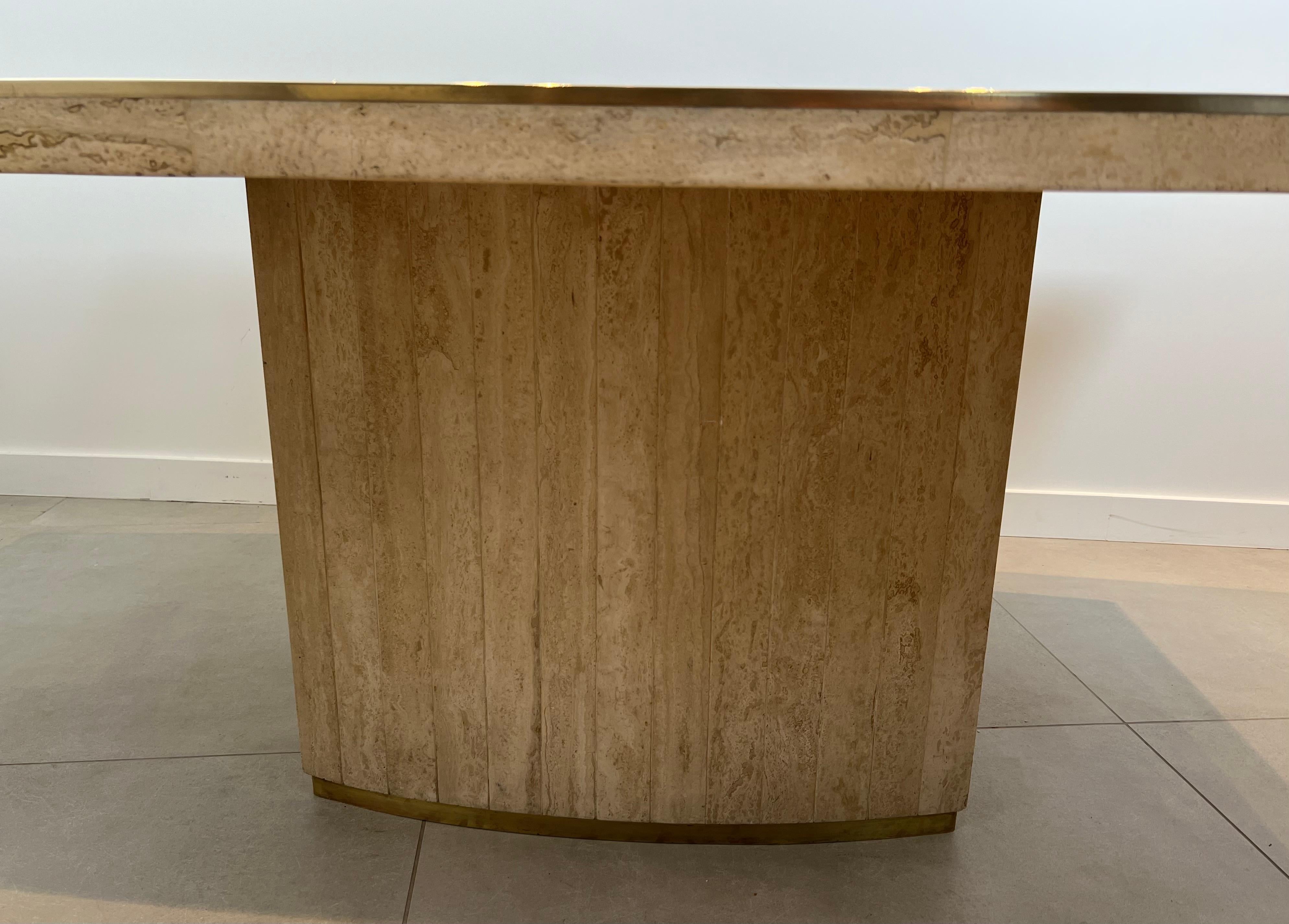 Table de salle à manger en travertin et laiton par Willy Rizzo en vente 2