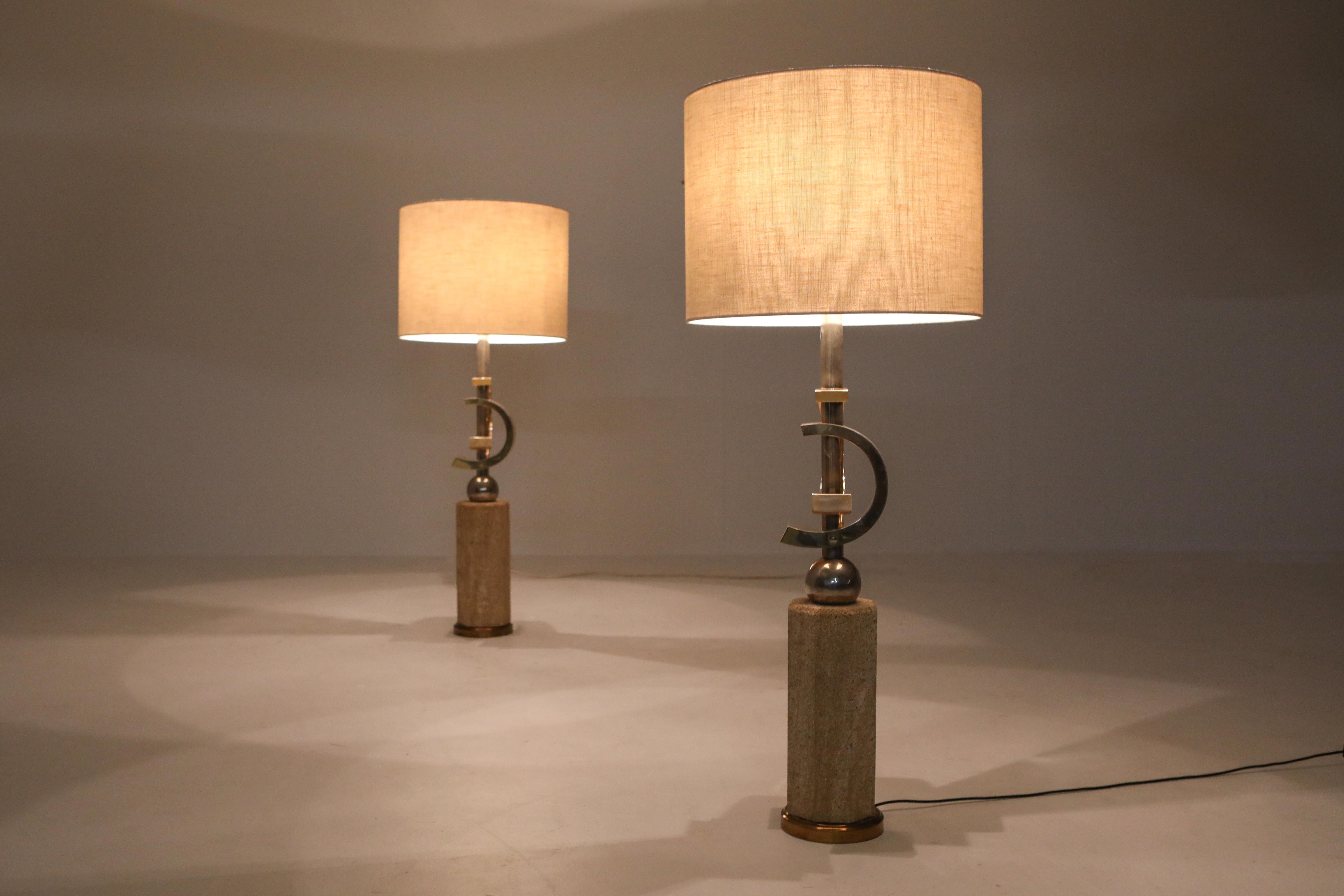 Travertine and Brass Floor Lamps For Sale 4