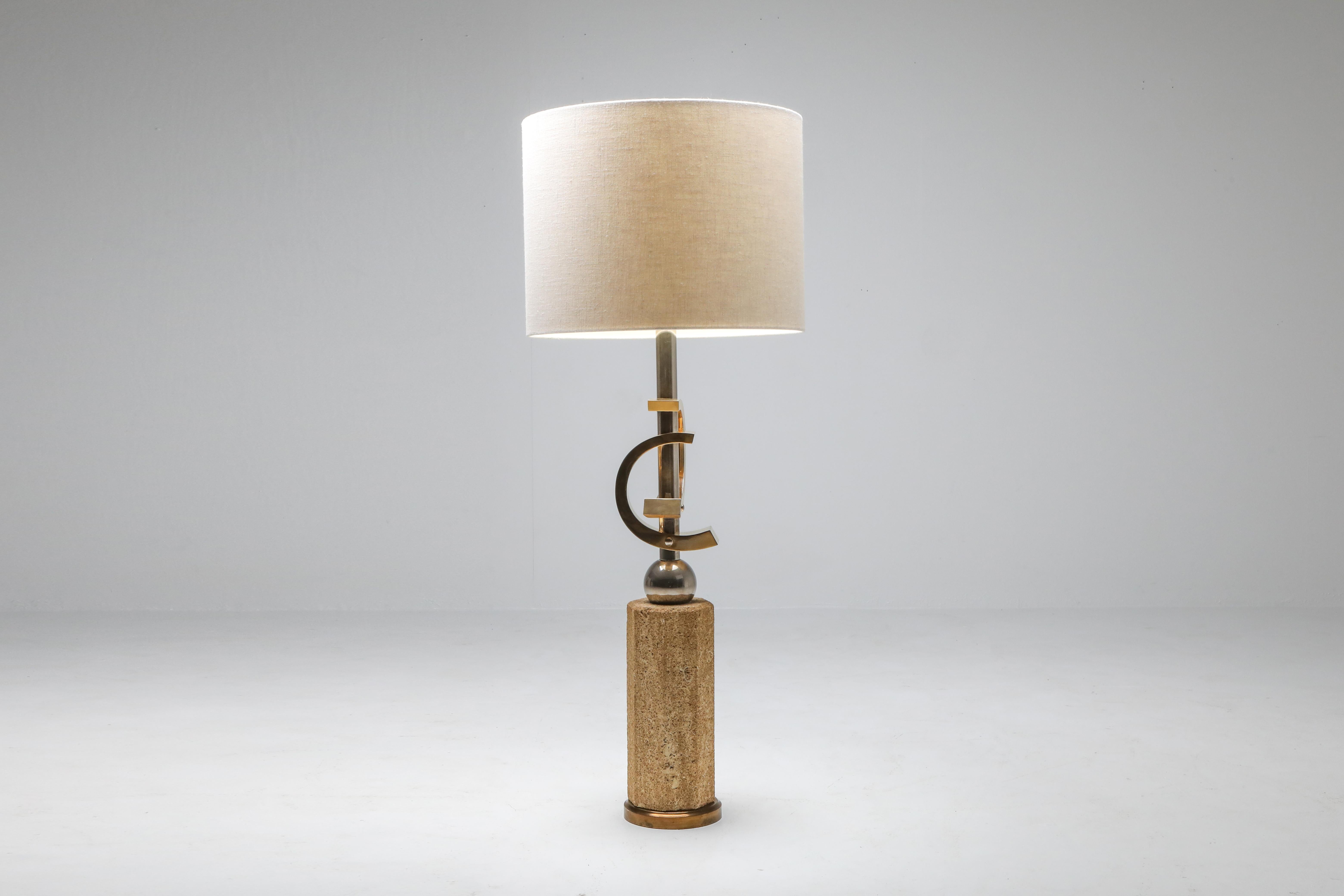 Travertine and Brass Floor Lamps For Sale 5