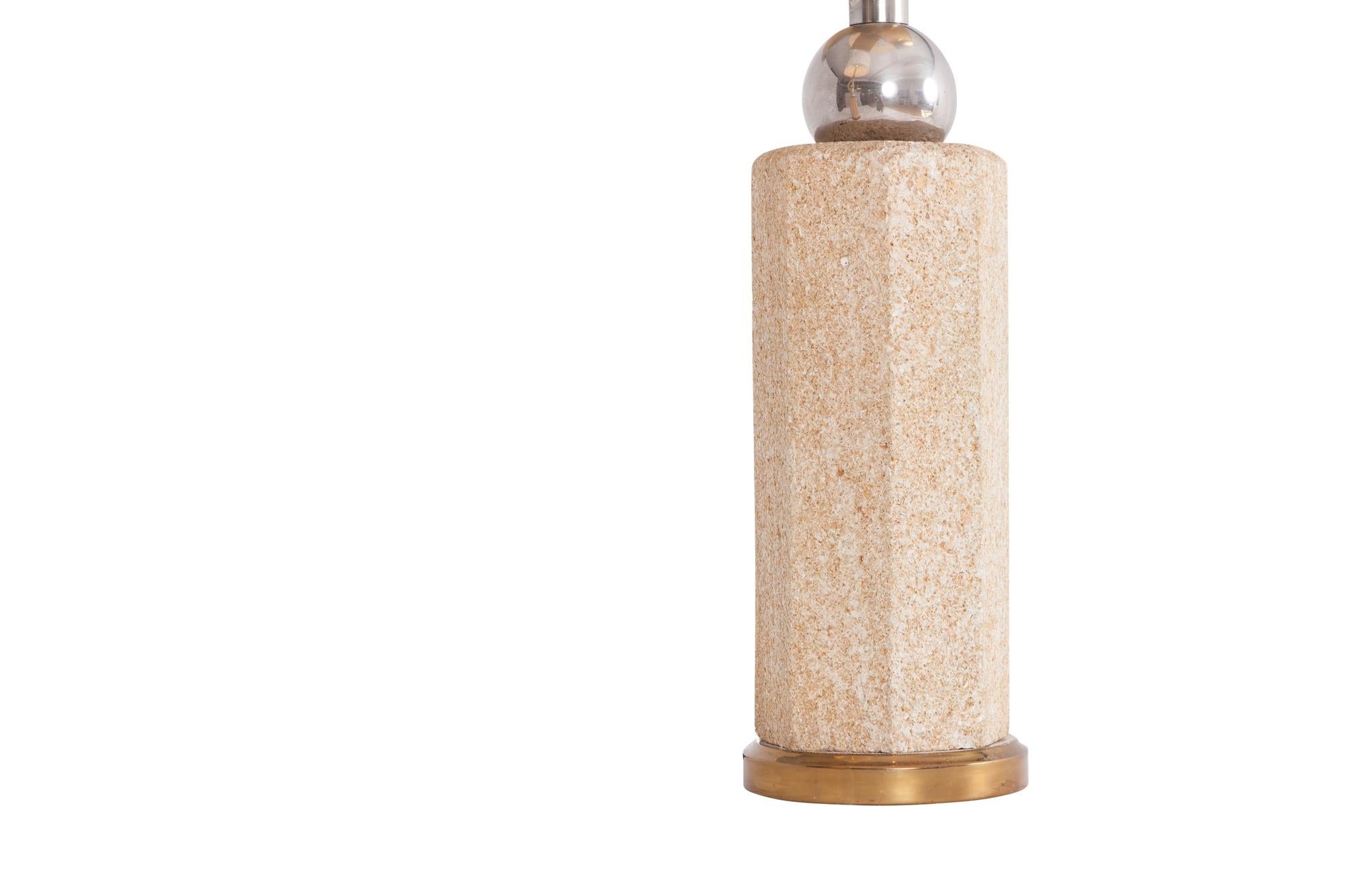 French Travertine and Brass Floor Lamps For Sale