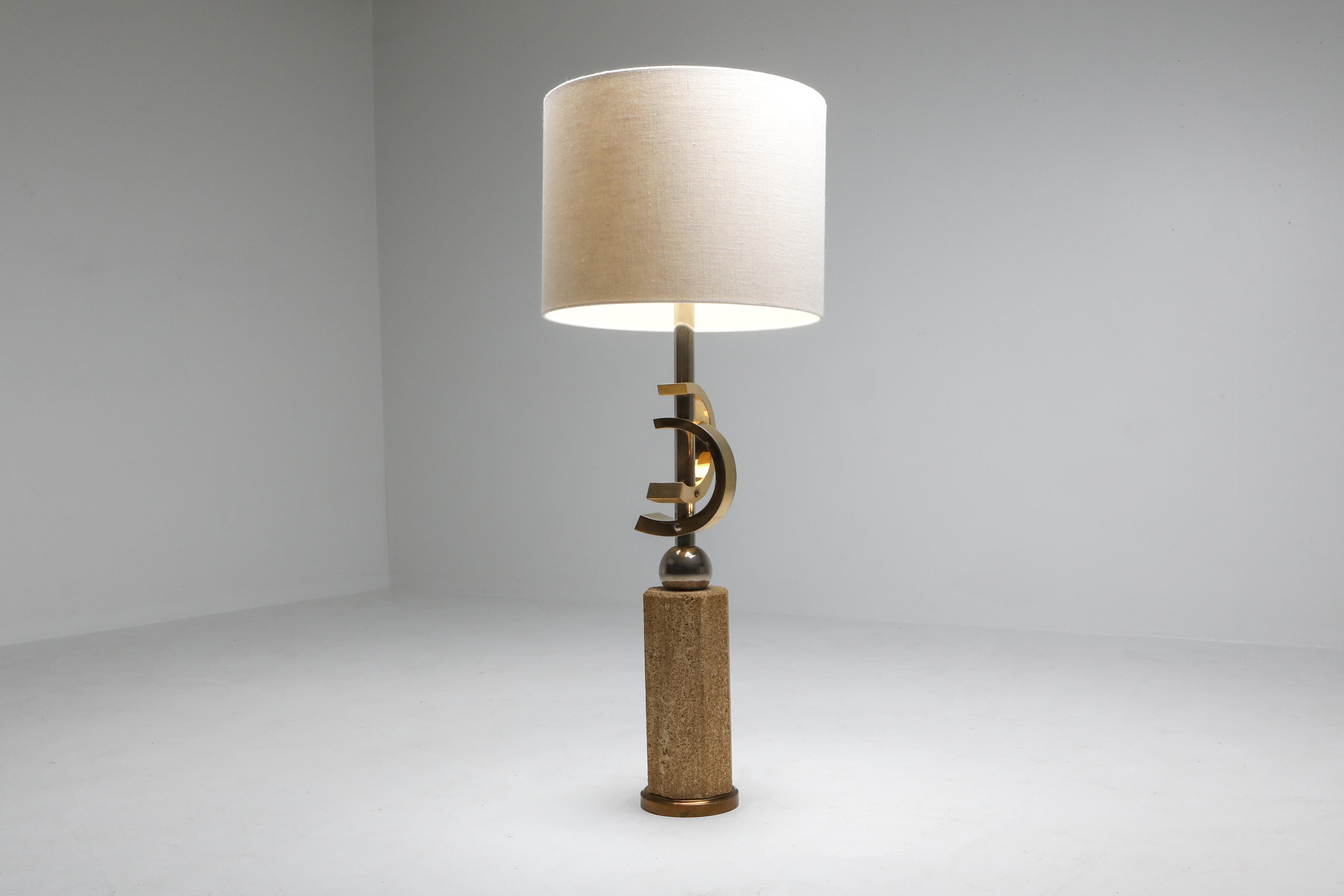 Travertine and Brass Floor Lamps For Sale 1