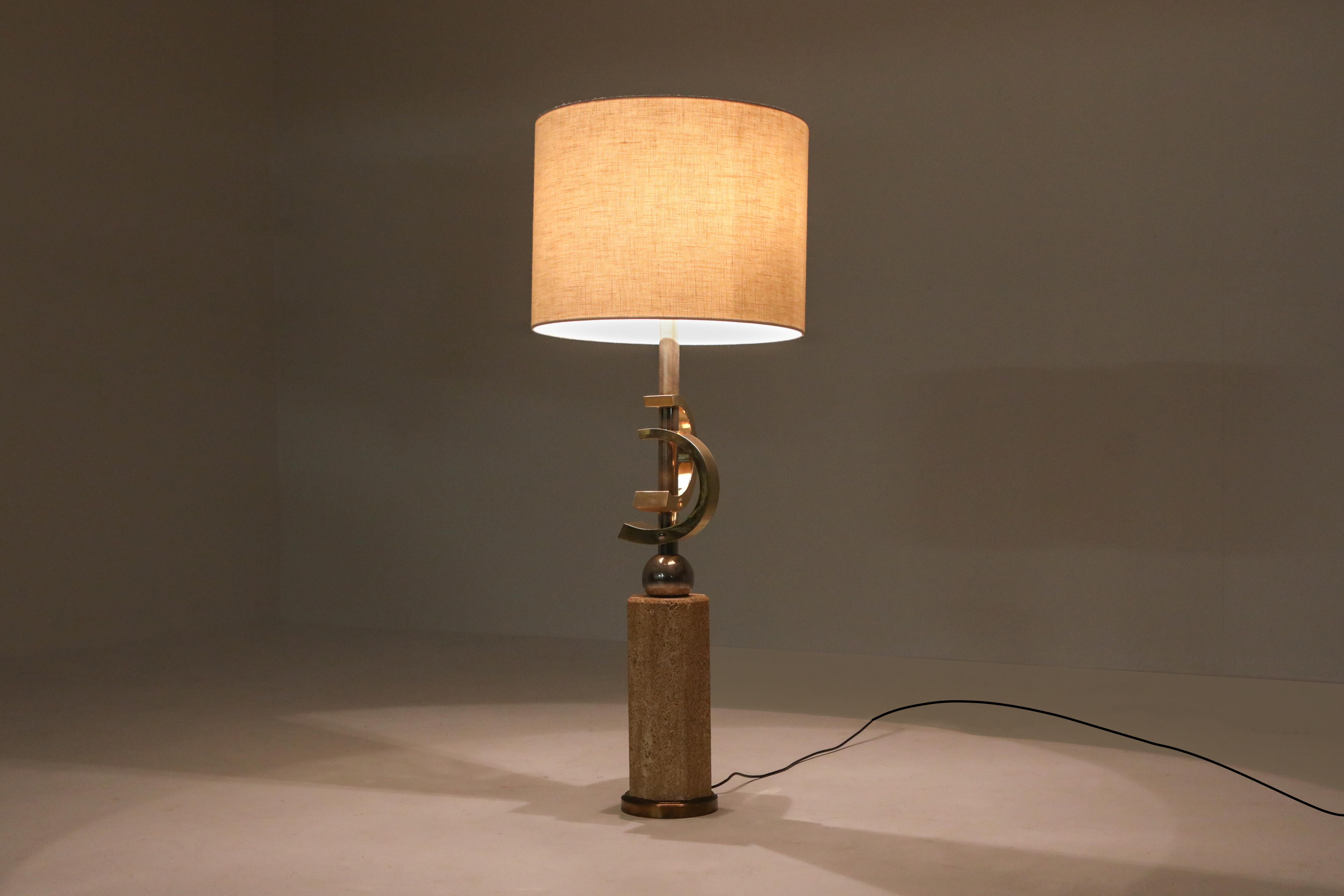 Travertine and Brass Floor Lamps For Sale 2