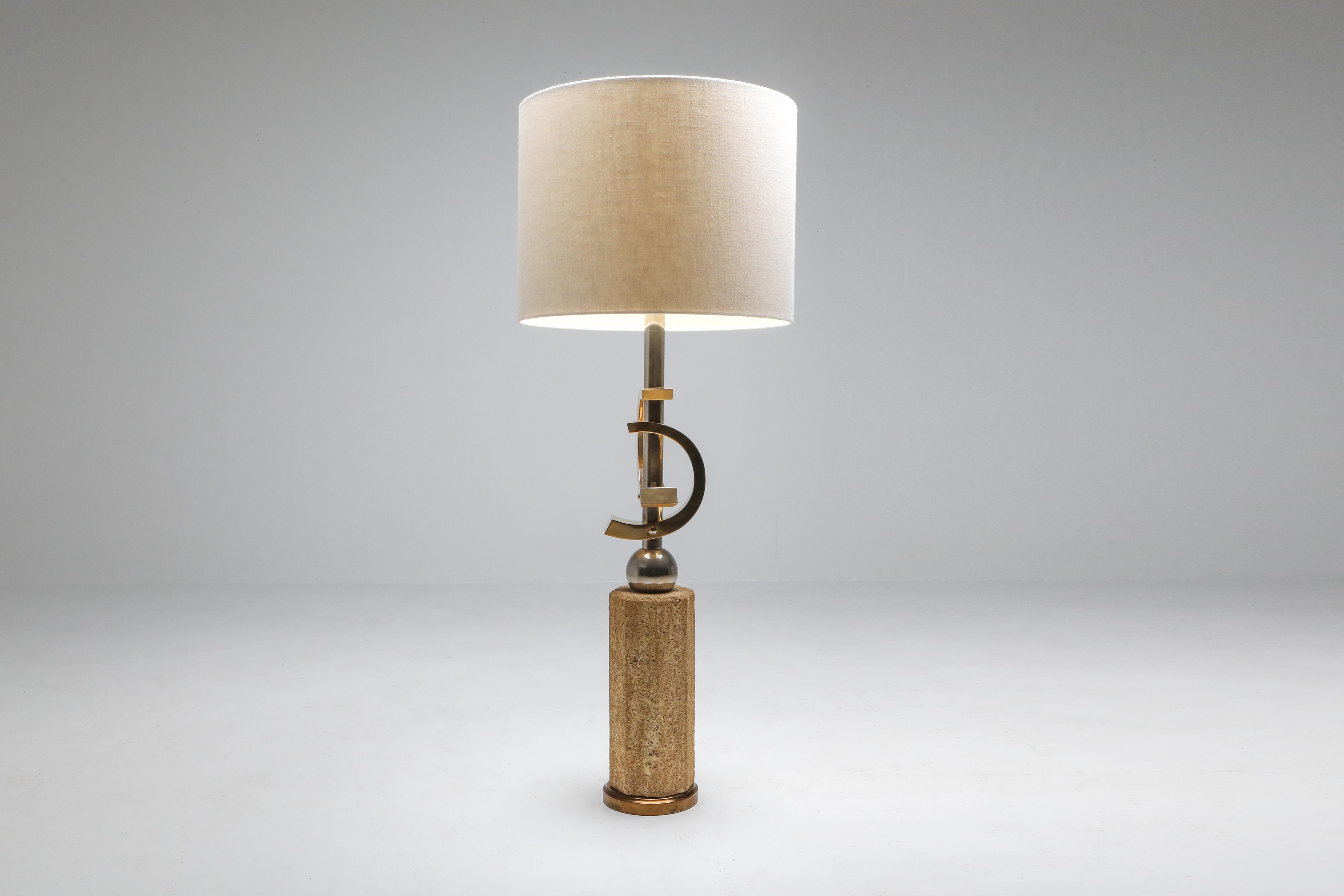 Travertine and Brass Floor Lamps For Sale 3