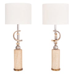 Travertine and Brass Floor Lamps