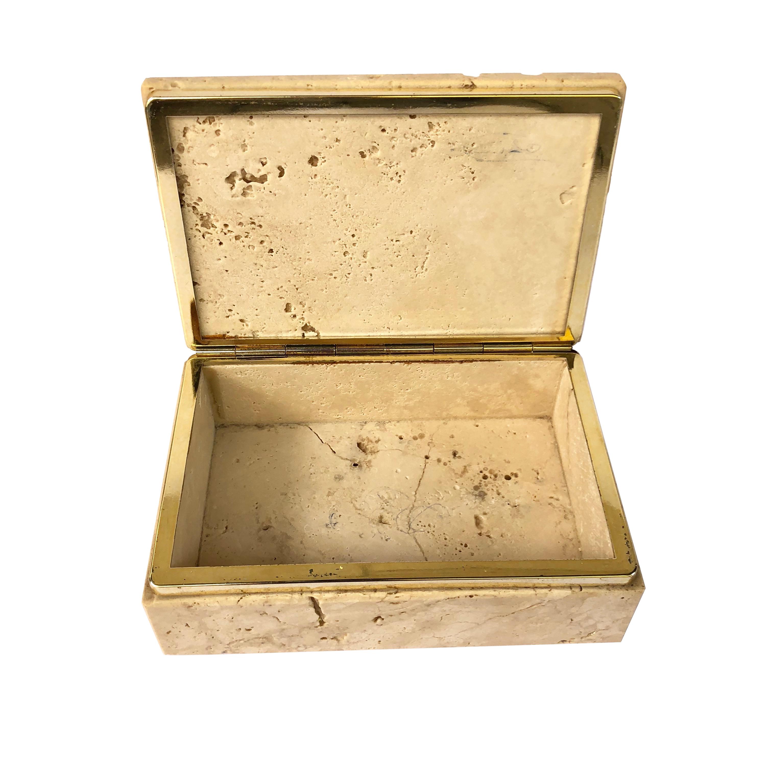 Organic Modern Travertine and Brass Hinged Box in Organic Style Attributed to Fratelli Mannelli